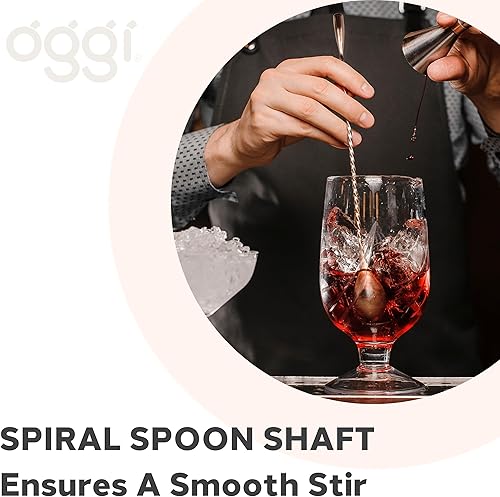 Miniatura 4 de OGGI Cuchara de barra con mango en espiral, cuchara mezcladora de cóctel, elegante cuchara mezcladora de barra con mango giratorio de 13 pulgadas /