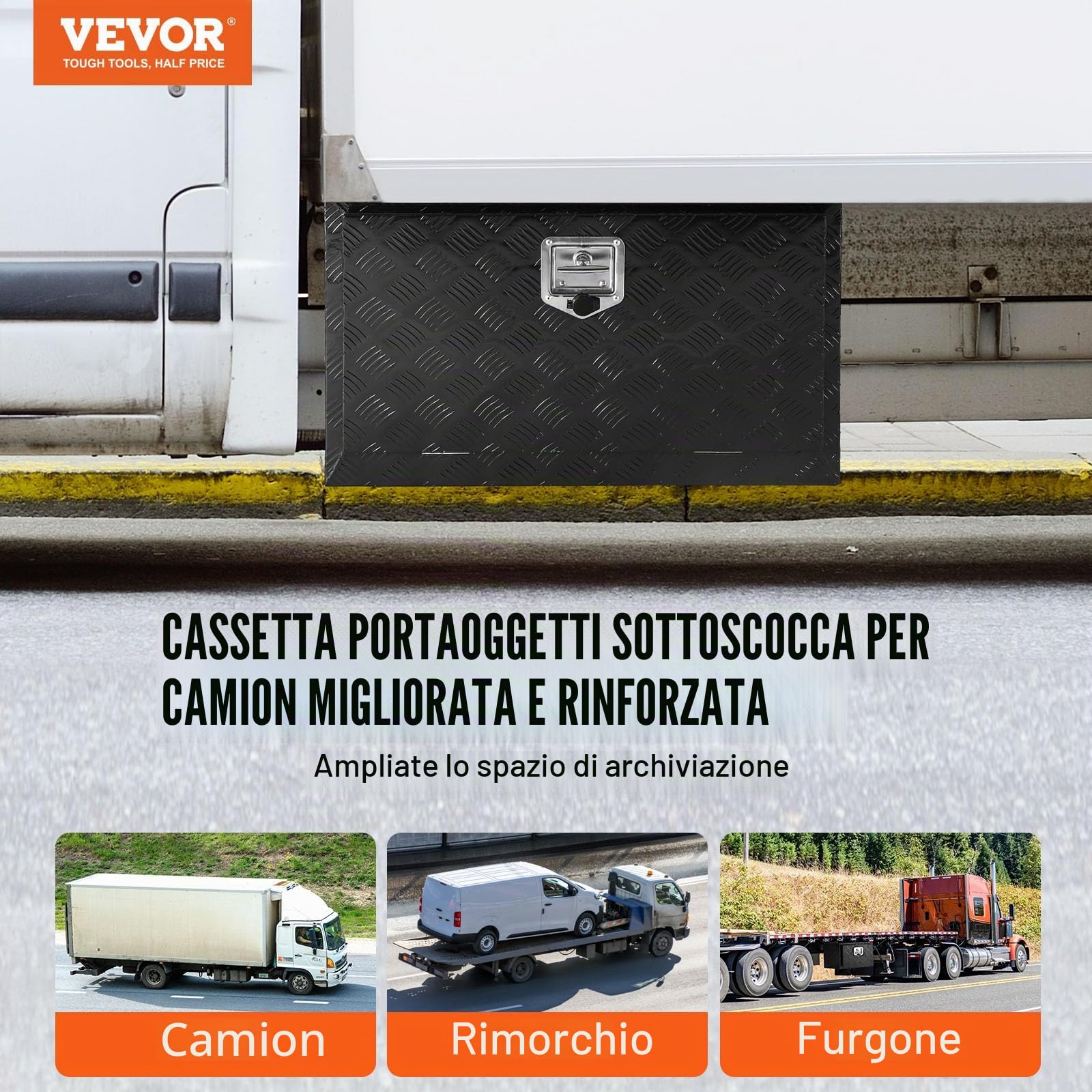 VEVOR Cassetta porta attrezzi per camion autocarro sottoscocca, Cassetta degli attrezzi 914x432x457mm, Scatola portaoggetti per pick-up, Lega di alluminio, Cassetta porta attrezzi carico 40 kg