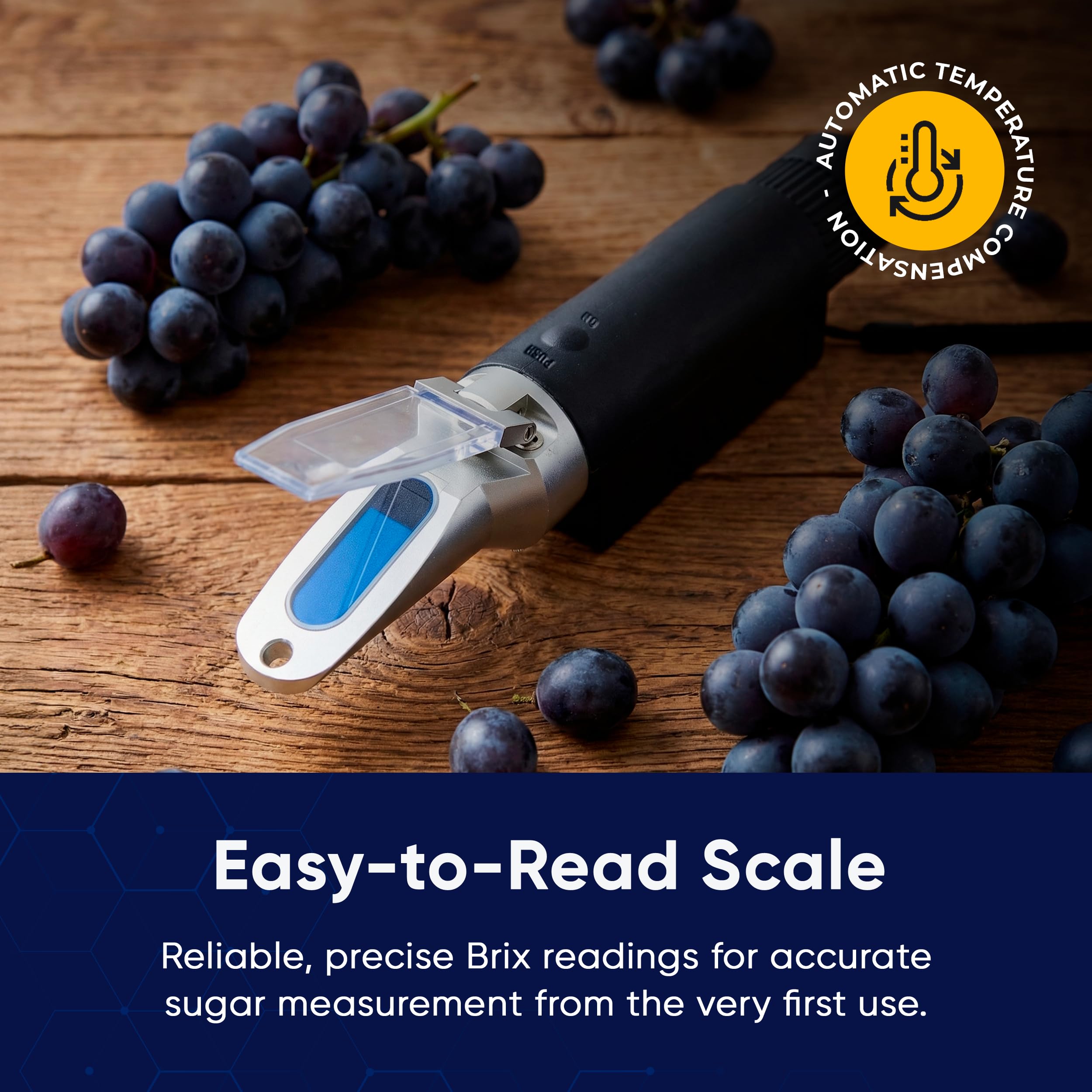 Refractómetro analógico de mano iluminado Brix del 0-18% con ATC, medidor Brix iluminado LED duradero para contenido de azúcar, pruebas y medición de jugos de frutas y verduras