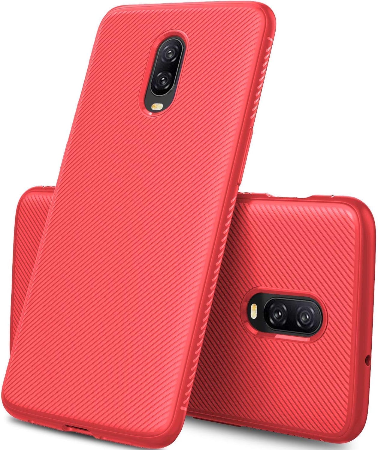 Fablue® [360 Degree Protection] [Scratch Resistant] Premium Flexible Soft Anti Slip TPU Case Shockproof Protection Case Back Cover for OnePlus 6T (Red)