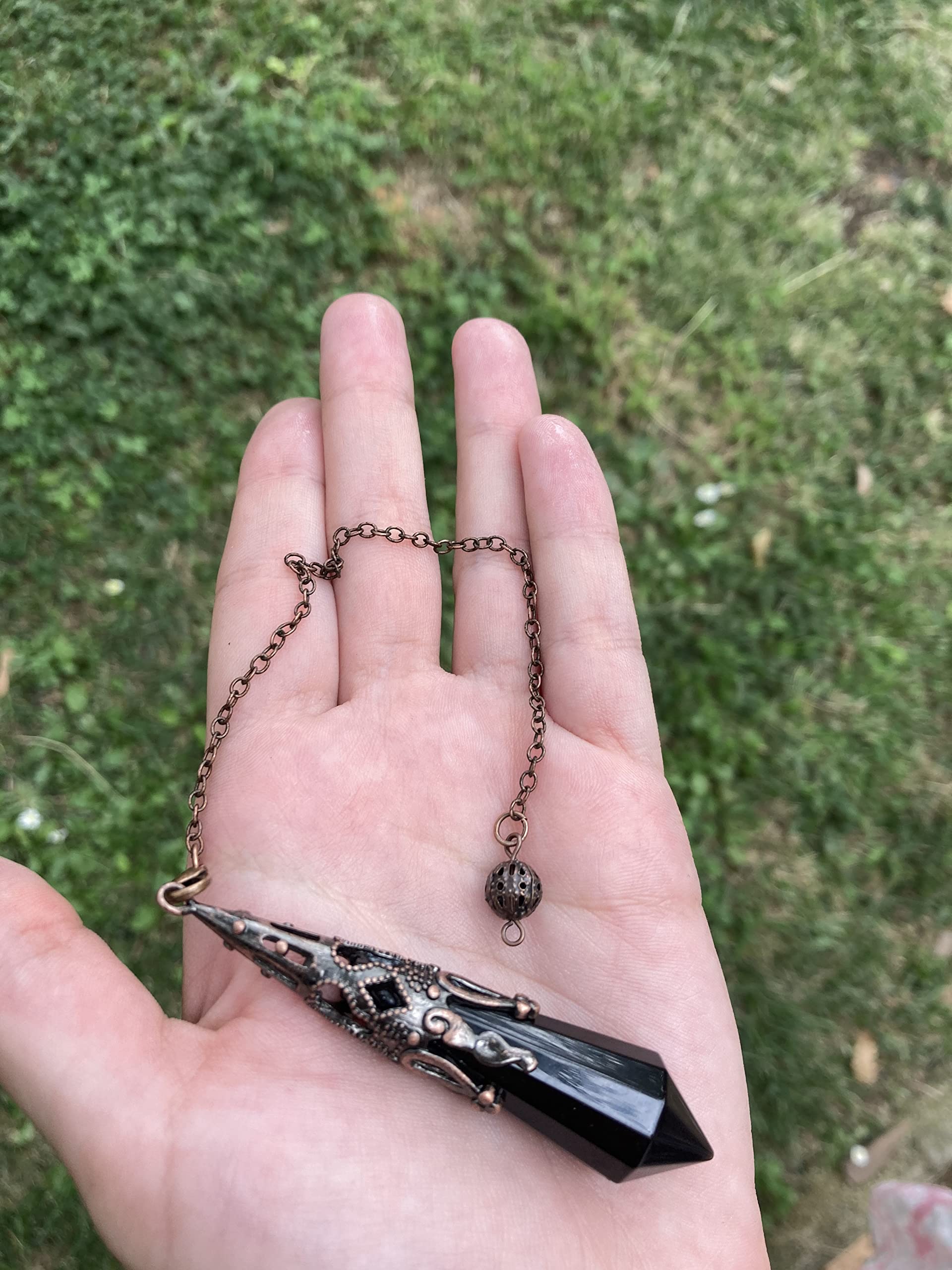 Piedra Preciosa, Péndulo de Cristal, Péndulo de Cristal Hexagonal Vintage para Radiestesia, péndulo Chakra Reiki Adivinación Meditación Wicca (Obsidiana)