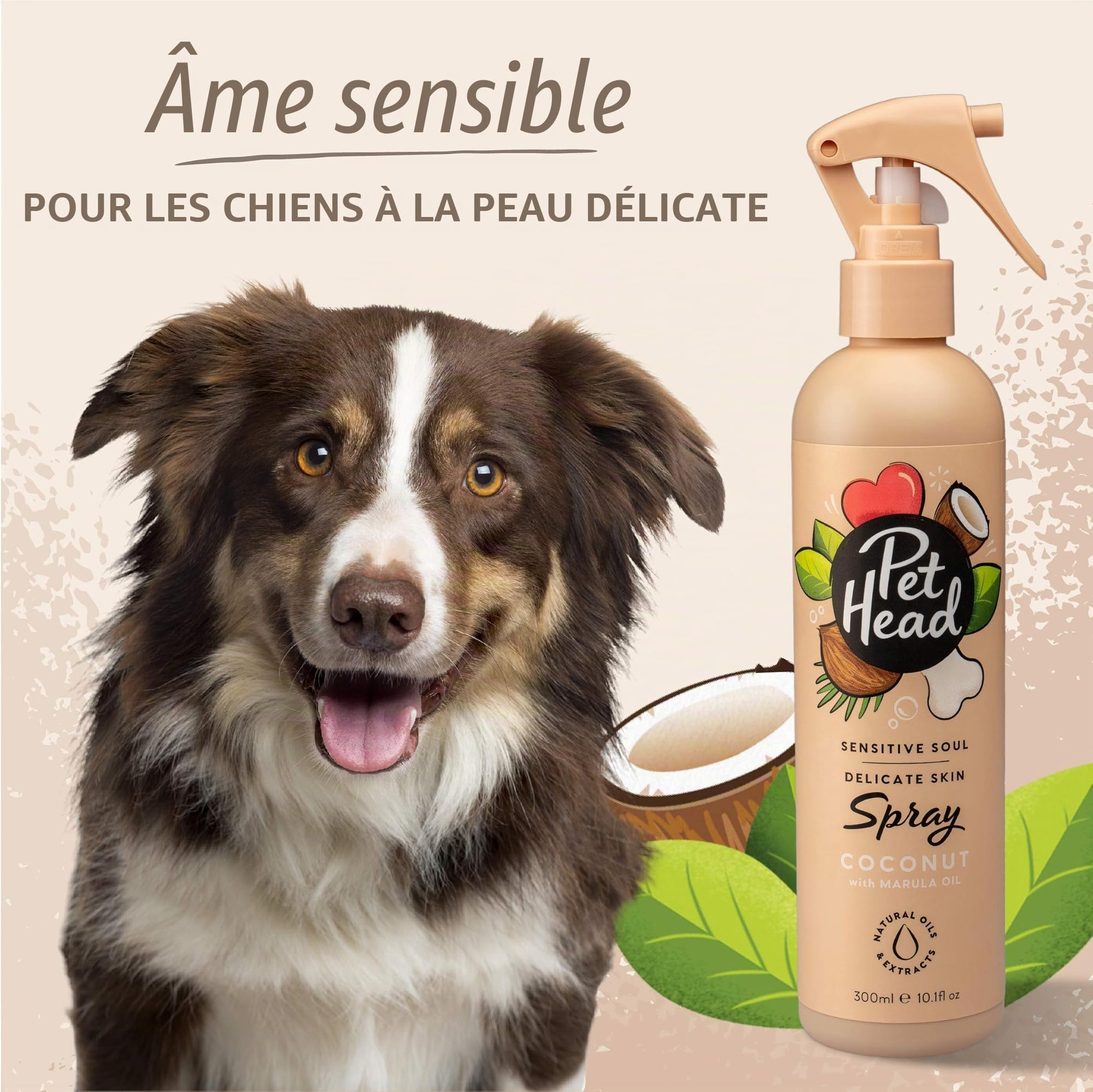 Pet Head Sensitive Soul Spray Désodorisant pour Chien | Parfum de Noix de Coco | Spray de Toilettage pour Les Peaux Sensibles | Naturel | Formule Douce pour Chiots | 300ml