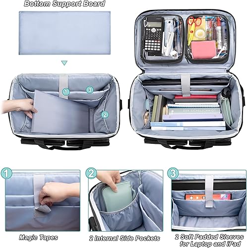 Miniatura 2 de CURMIO Bolsa de mano con ruedas para profesores con compartimento acolchado para laptop de hasta 15.6 pulgadas, bolsa con ruedas para profesores,