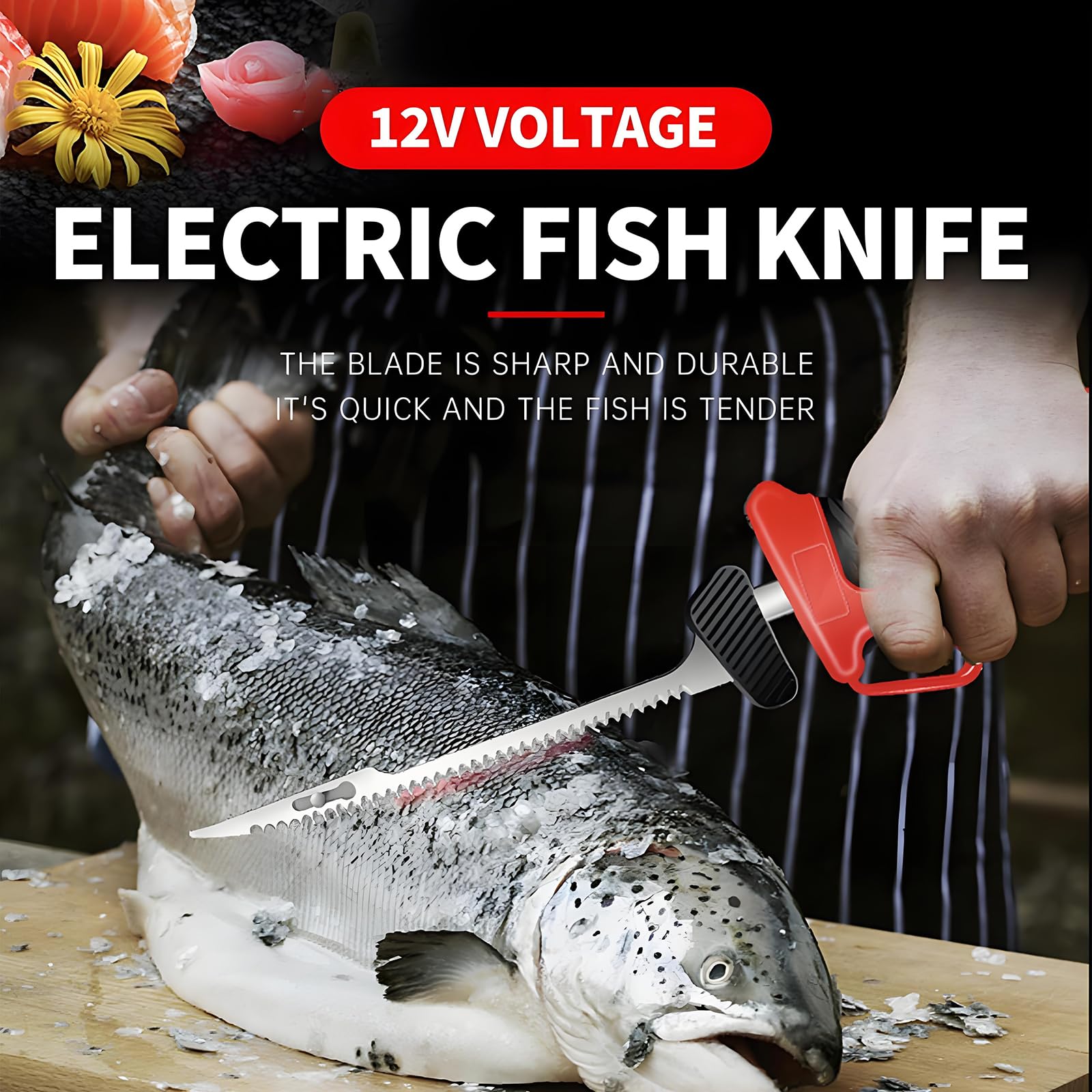 Cuchillo De Fileteado De Pescado, Cuchillo De Filete Eléctrico Inalámbrico con 4 Cuchillas Recubiertas De Titanio, 2 Baterías De Iones De Litio, Mango Sin Deslizamiento Y Bloqueo De Seguridad