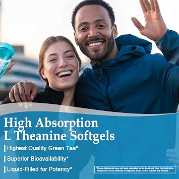 L Theanine 400 mg - Extra Strength L Theanine Supplement for Stress Relief, Relaxation, Sleep & Calm Support - Plant Based L-theanine Softgels For Men & Women, Non-GMO & Gluten-Free - 60 Days Supply
