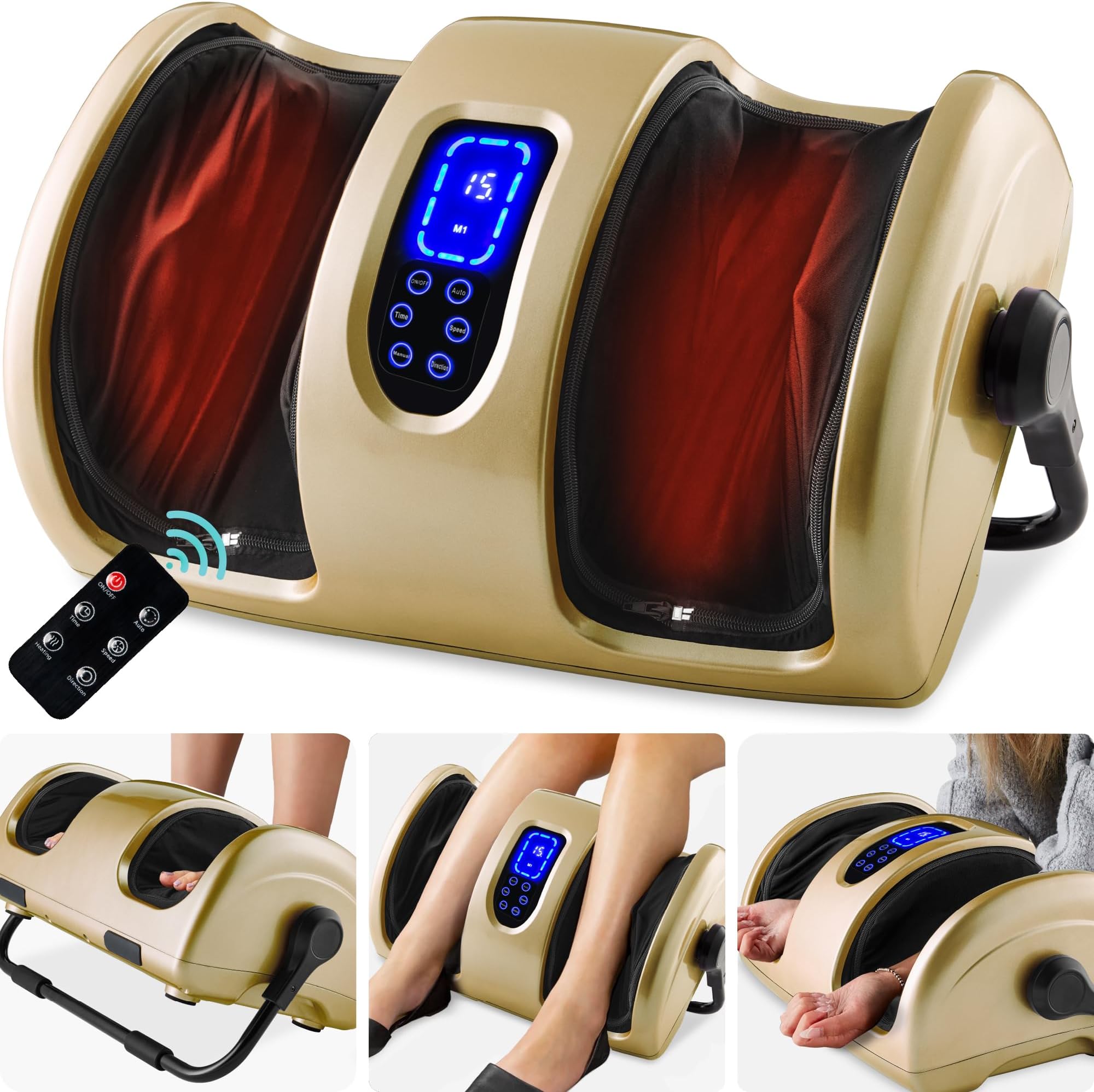Best Choice Products Heated Shiatsu Foot Massager for Pain Relief, Plantar Fasciitis, Neuropathy, Blood Circulation w/Compact Design - Gold