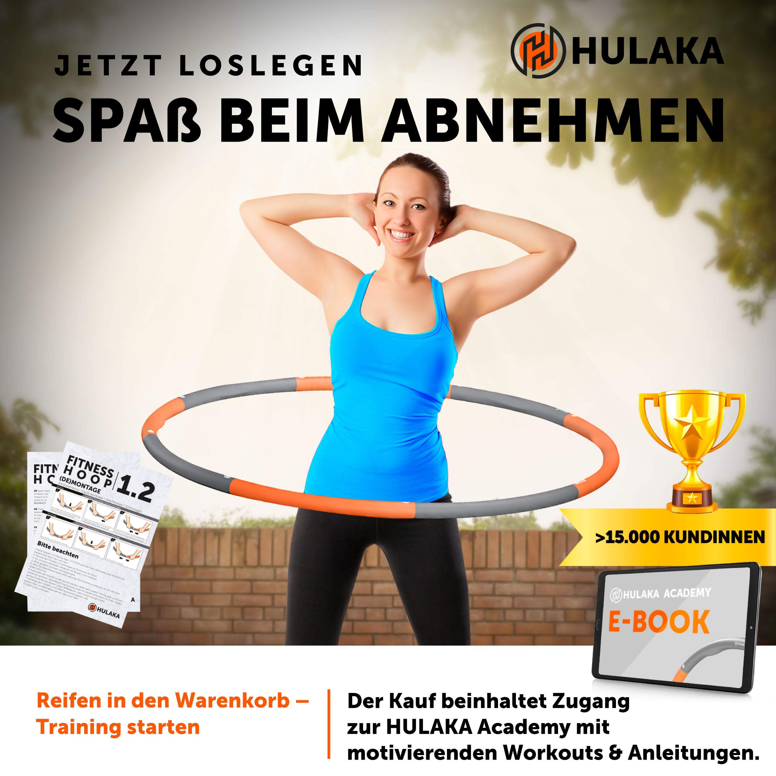Hula Hoop Reifen Erwachsene 1,2 kg – Kalorien-Booster mit Massage-Effekt – Fitnessreifen für Bauchstraffung & Fettverbrennung – Für Training Zuhause von HULAKA