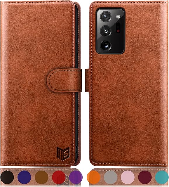 SUANPOT for Samsung Galaxy Note 20 Ultra case RFID Blocking Credit Card Holder, Flip Folio Book PU Leather Wallet Phone case Shockproof Cover Women Men for Samsung Note 20 Ultra case Light Brown