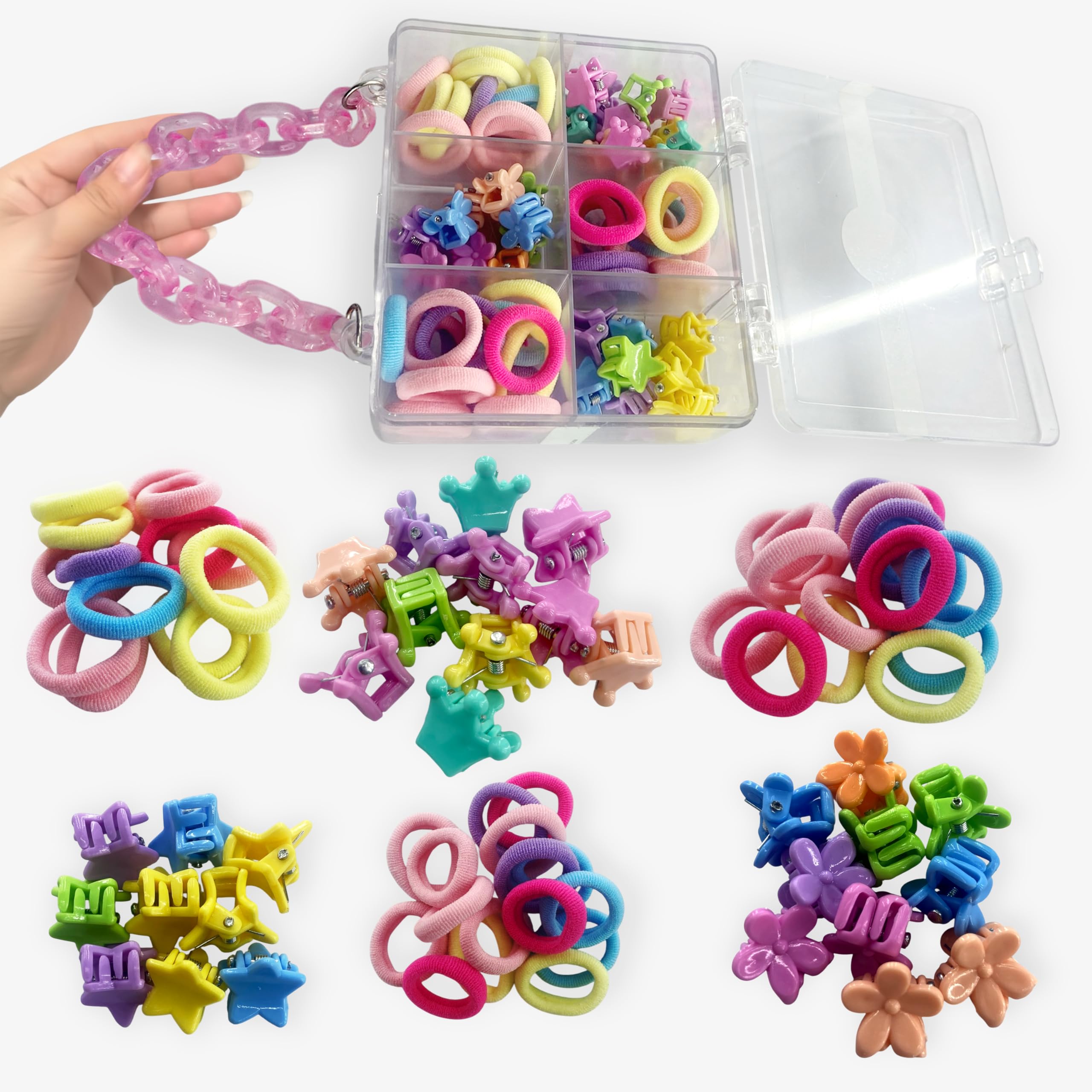 TEMPERIA Hair Accessories Birthday Gift Items for Girls & Kids | Combo of Hair Claw Clips, Rubber Bands, Hair Pins & More | Cute Hair Styling Kit for Baby Girls for Party & Wedding | Multicolor -55pcs