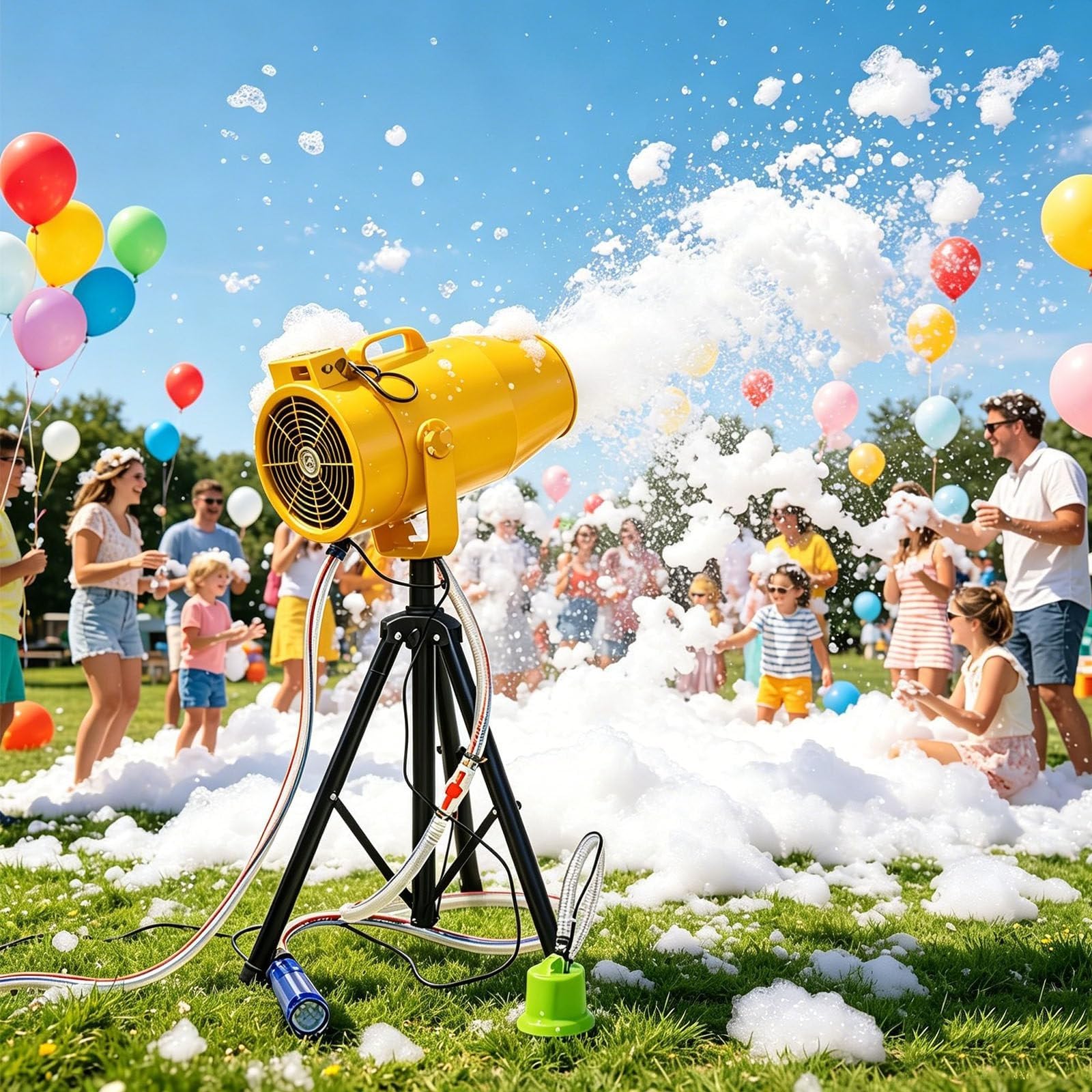 Grande Macchina Per La Schiuma Per Giardino, Piscina, Eventi All'aperto, Cannone Spara Schiuma Da 1000 W Per Feste, Fabbricatore Di Schiuma Portatile Con Treppiede, Potente Macchina(Yellow)
