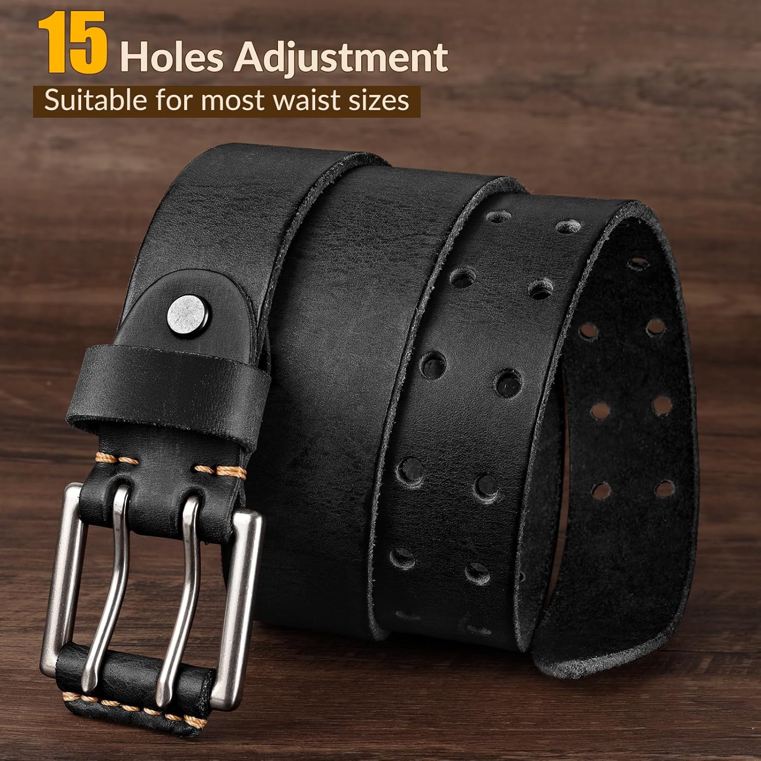 Real Leather Belts for Men Work Heavy Duty Double Prong Men's Belt Jeans Casual Mens Belts Leather Christmas Gifts - Image 6