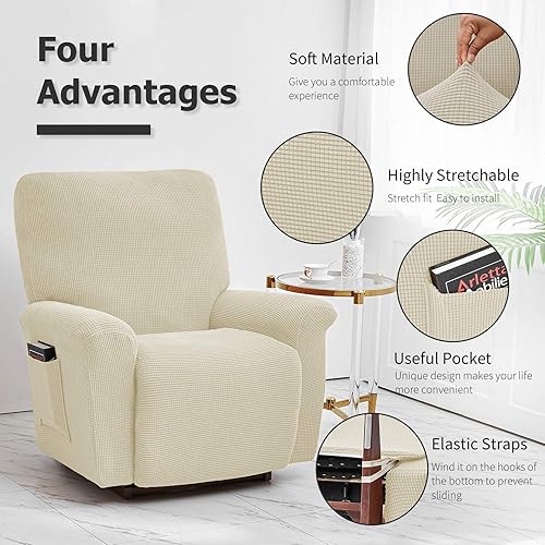 Miniatura 2 de MIFXIN Funda reclinable elástica para silla reclinable, 4 piezas, funda elástica suave para sofá reclinable de 1 asiento, antideslizante, lavable,