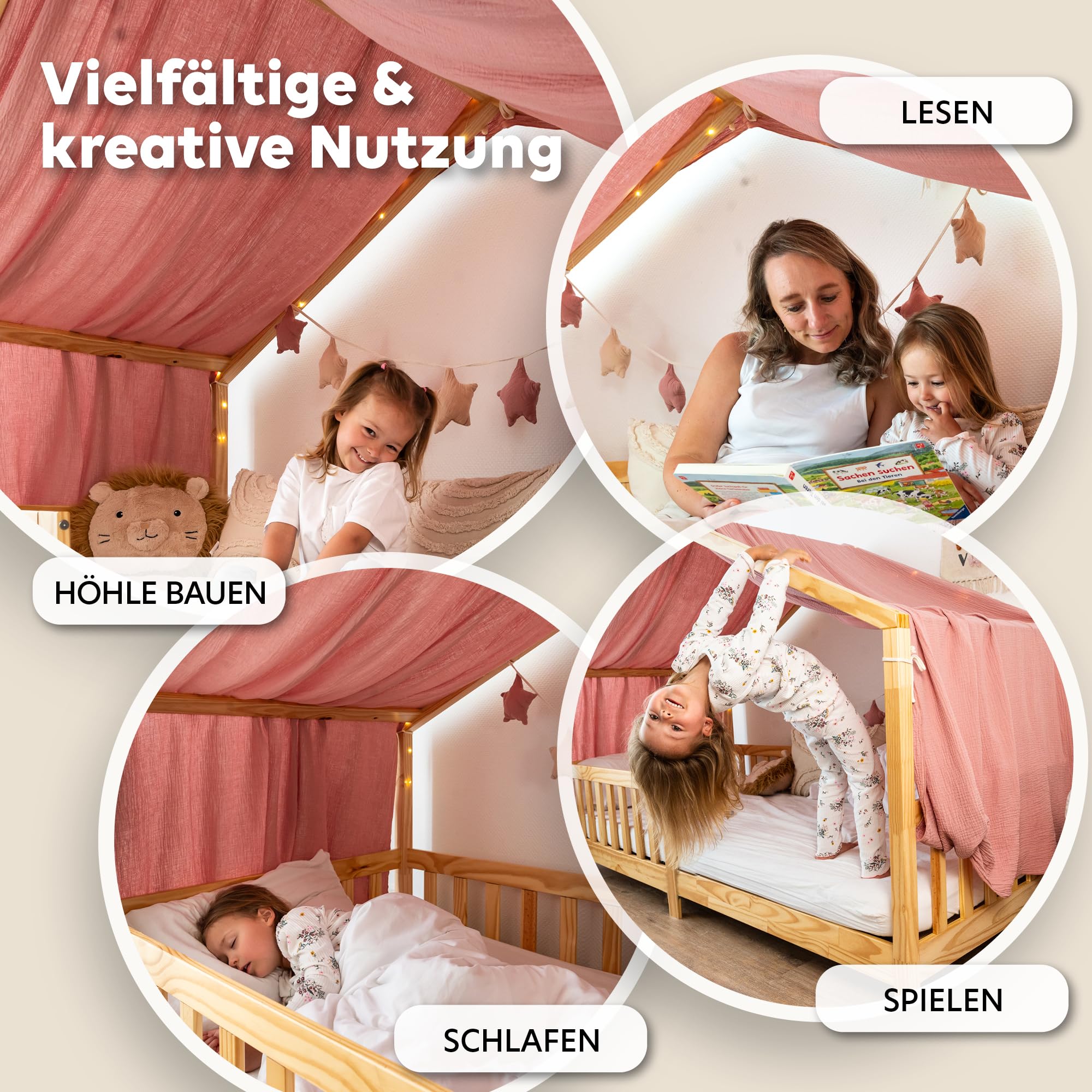 lilimaus Hausbett Himmel [in 12 Farben] Betthimmel Hausbett aus 100% | Baumwolle Musselin - Stoffhimmel für Hausbett Deko Mädchen & Jungen - Himmel für Hausbett Kinder - Bett Vorhang Kinderbett