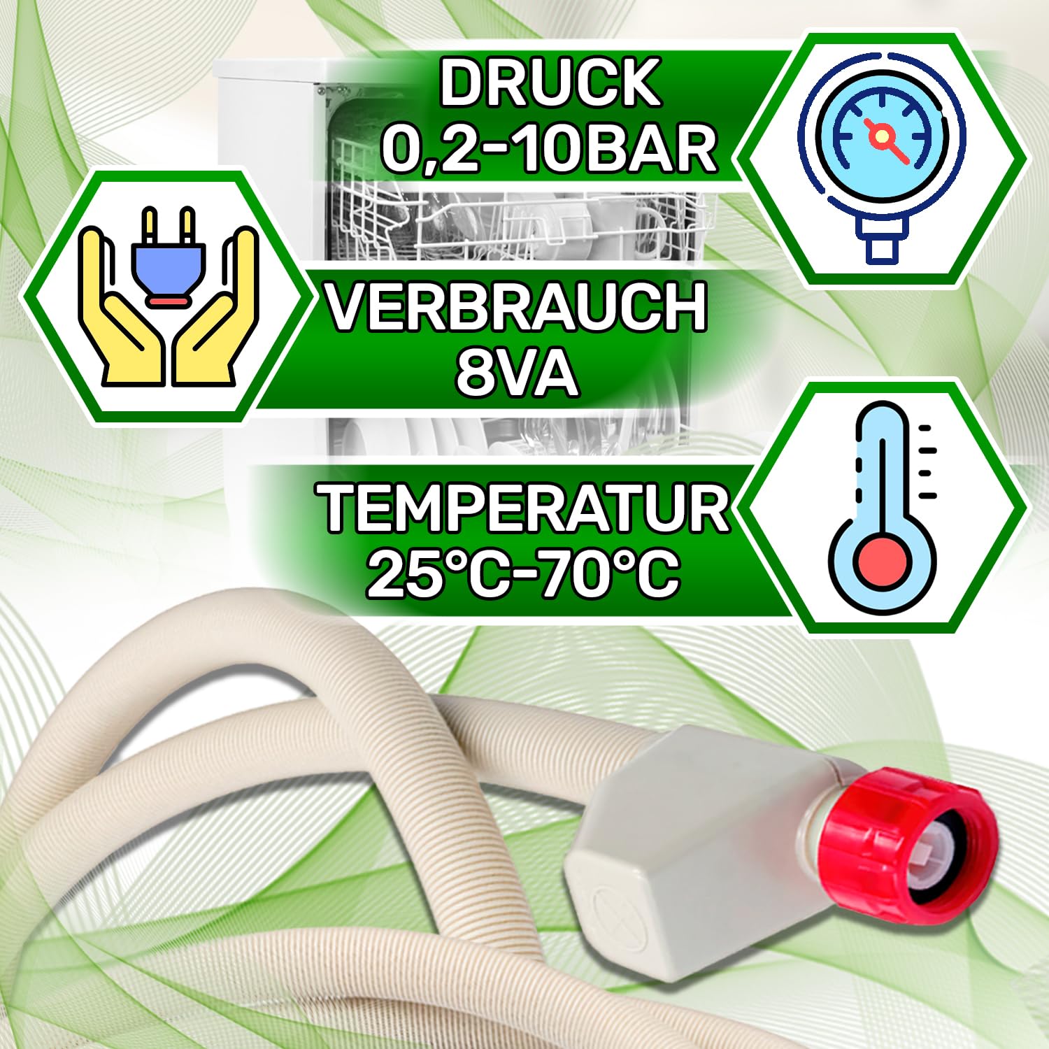 Aquastop Schlauch Spülmaschine Typ 1ES-L Schlauchlänge 1,5 m Gesamtlänge 2,19 m Ventil Ø 3/4 Wasserstop Zulaufschlauch 1885090400 1760360100 für Beko - MADE IN EU - ONIX TECH