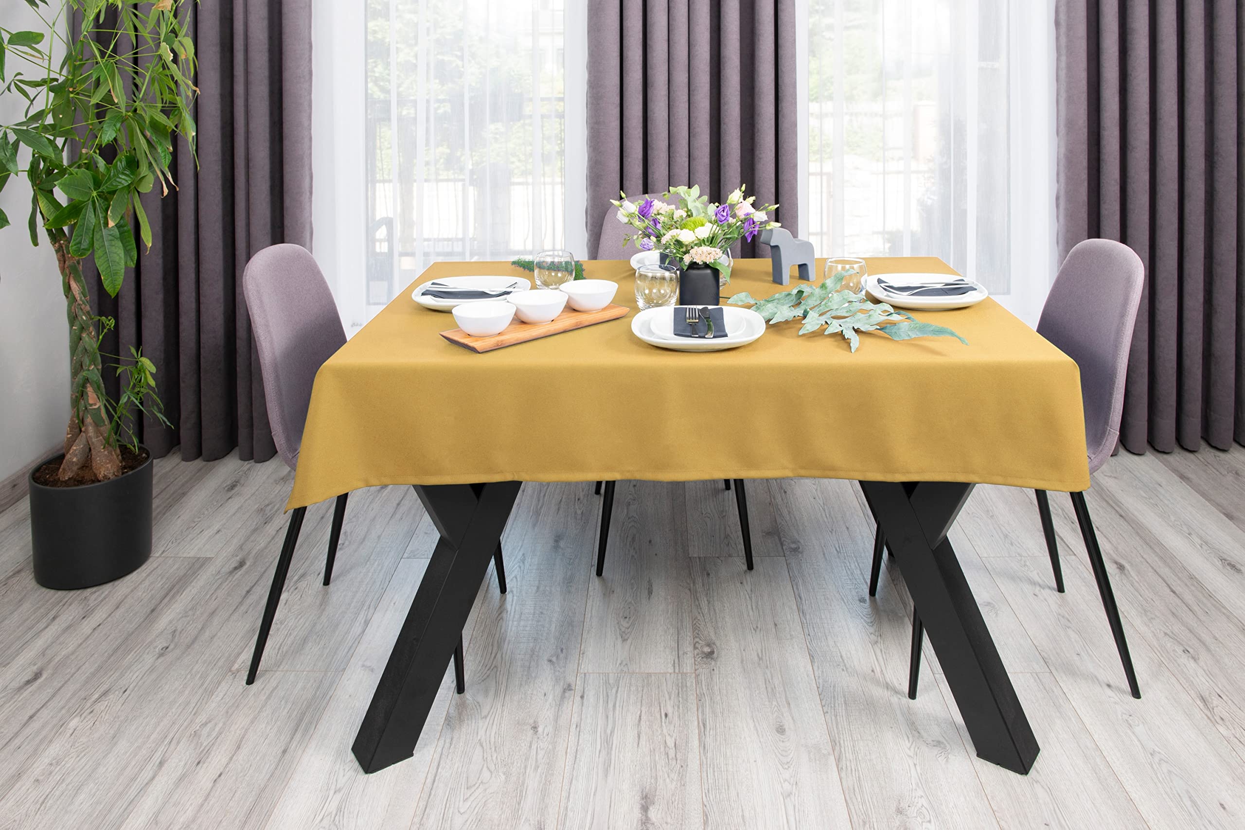 NIBLO Tablecloth Table Runner Table Linen Table Decoration Table Cloth (Mustard, Tablecloth - 100 x 100 cm) - Image 3