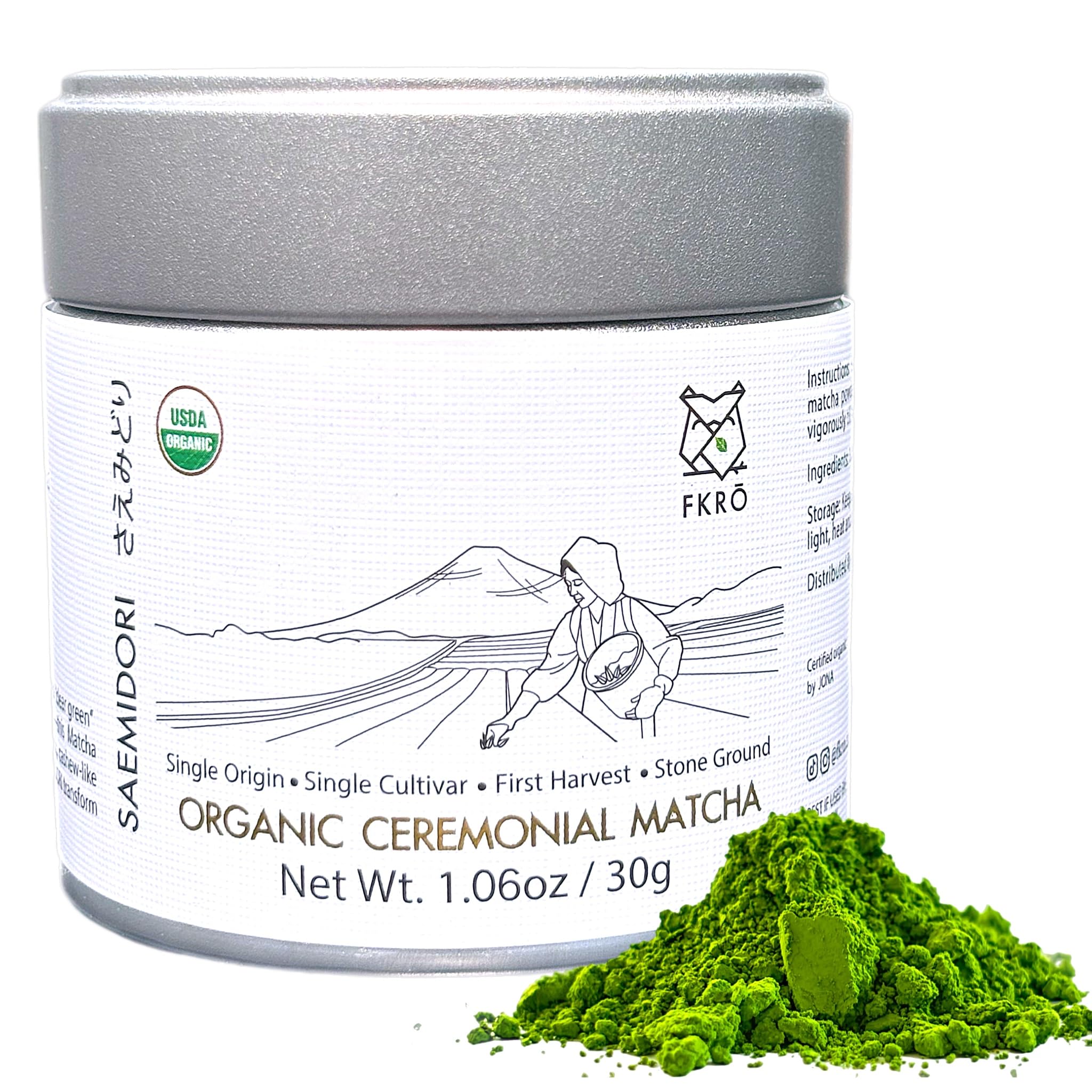 FKRO Organic Ceremonial Grade Matcha Green Tea Powder 1st Harvest Single Origin Single Saemidori Cultivar Flown in Fresh