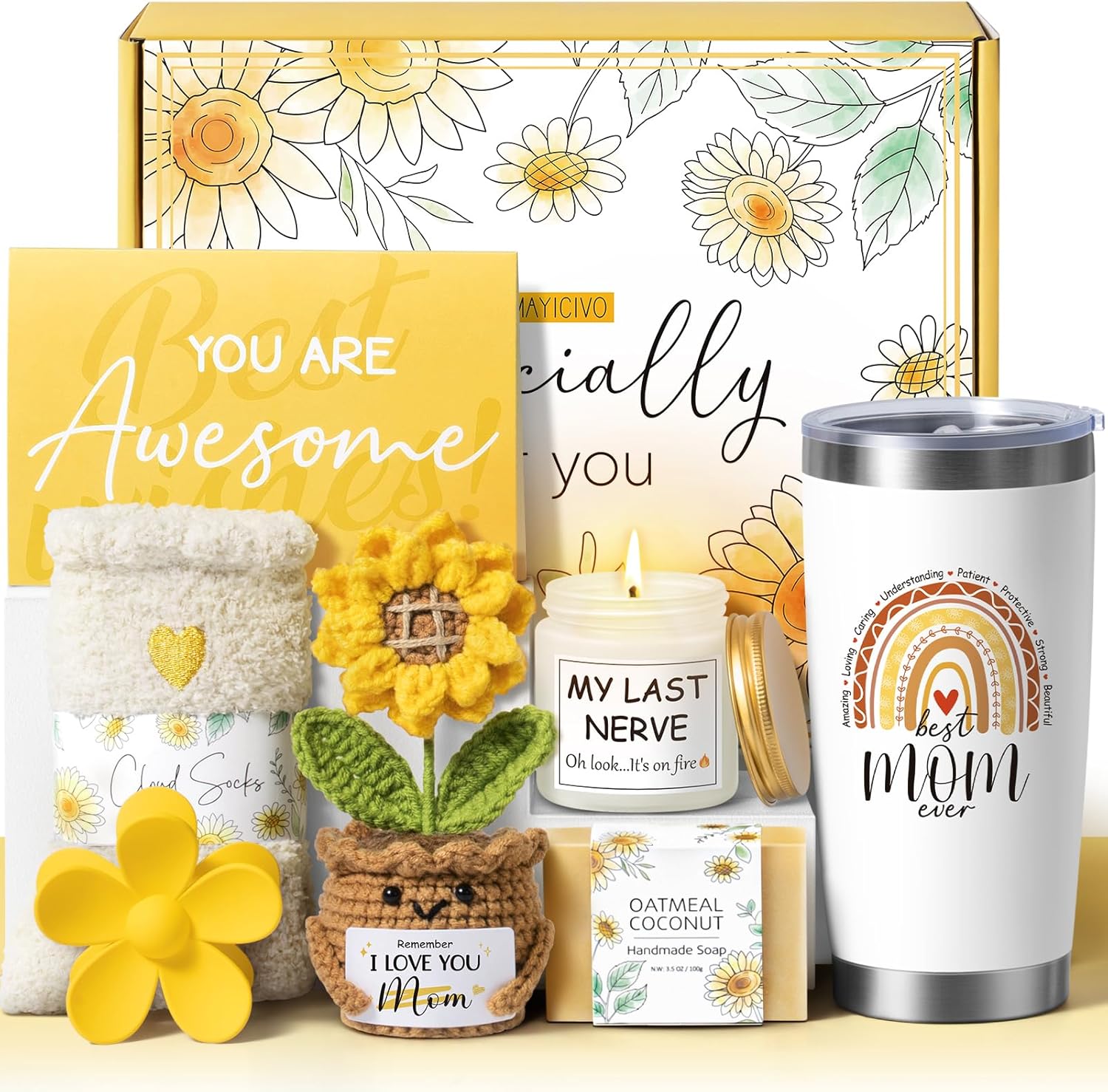 Valentine's Day Gifts for Mom from Daughter Son, Best Mom Birthday Gifts Ideas for Women Mother-in-Law Mother's Day Gift Baskets for Mother, Sunflower New Mama Gift for Her Wife Women from Husband