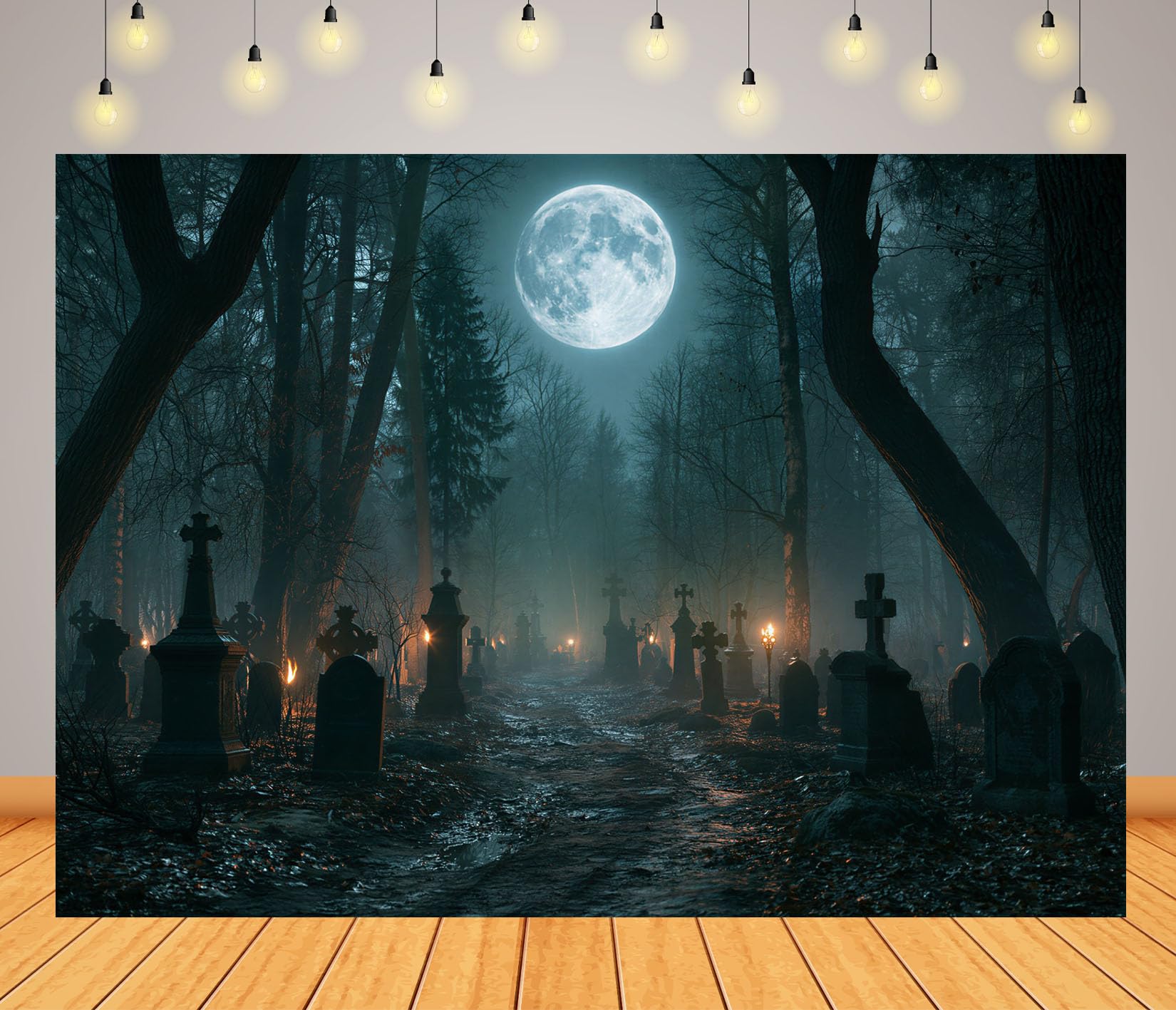 15x10FT (4.6x3m) Sentiero Cimitero Al Plenilunio Sfondo Fotografico