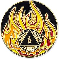 Vista 74 de Medallón de recuperación AA chapado en oro de 1 año Twisted Flames - Negro/Rojo/Naranja/Amarillo