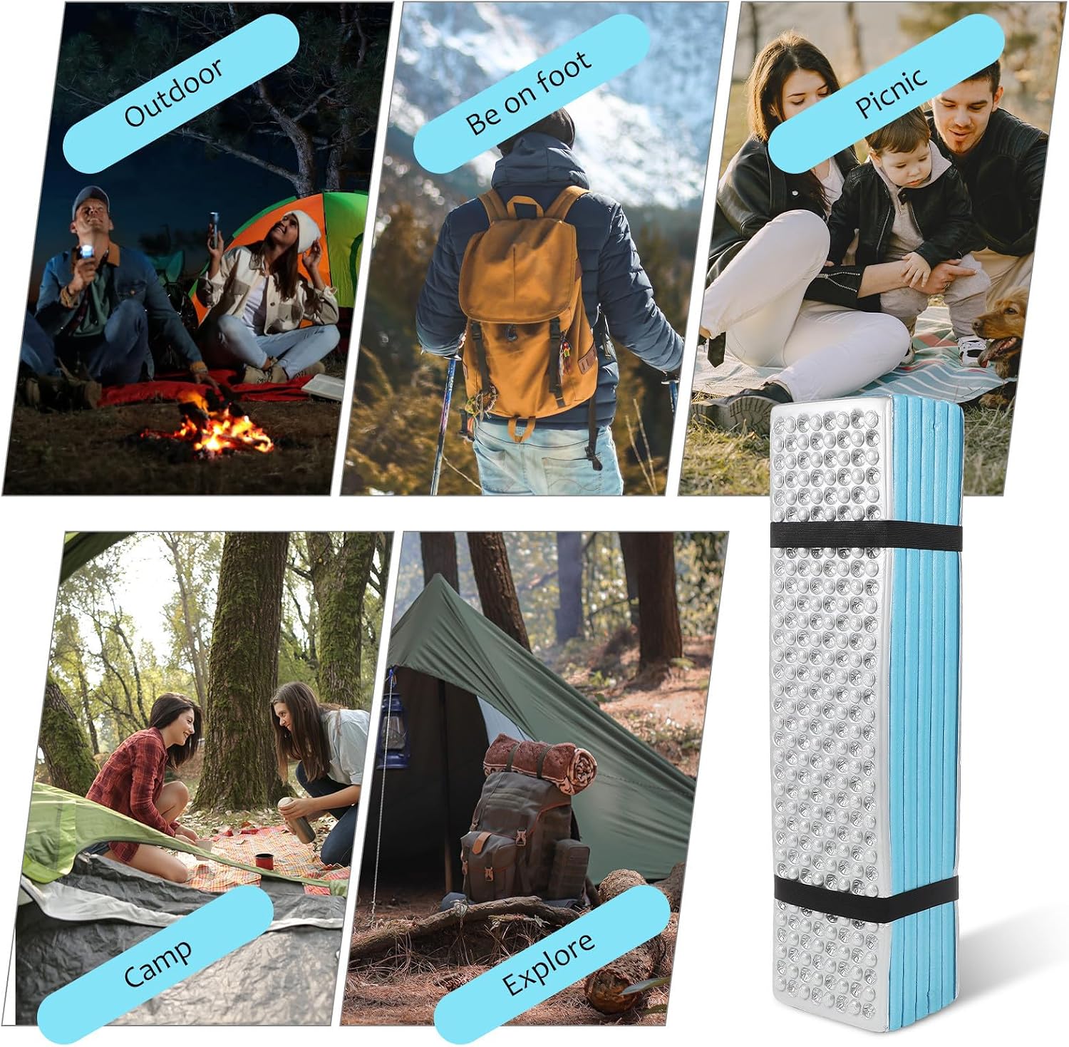 Egg Crate Sleeping Pad for Camping and Backpacking, Foldable Waterproof Foam Sleeping Mat with Pe Cotton Material, Comfortable to Sleep and Protects Against Dampness and Coldness,