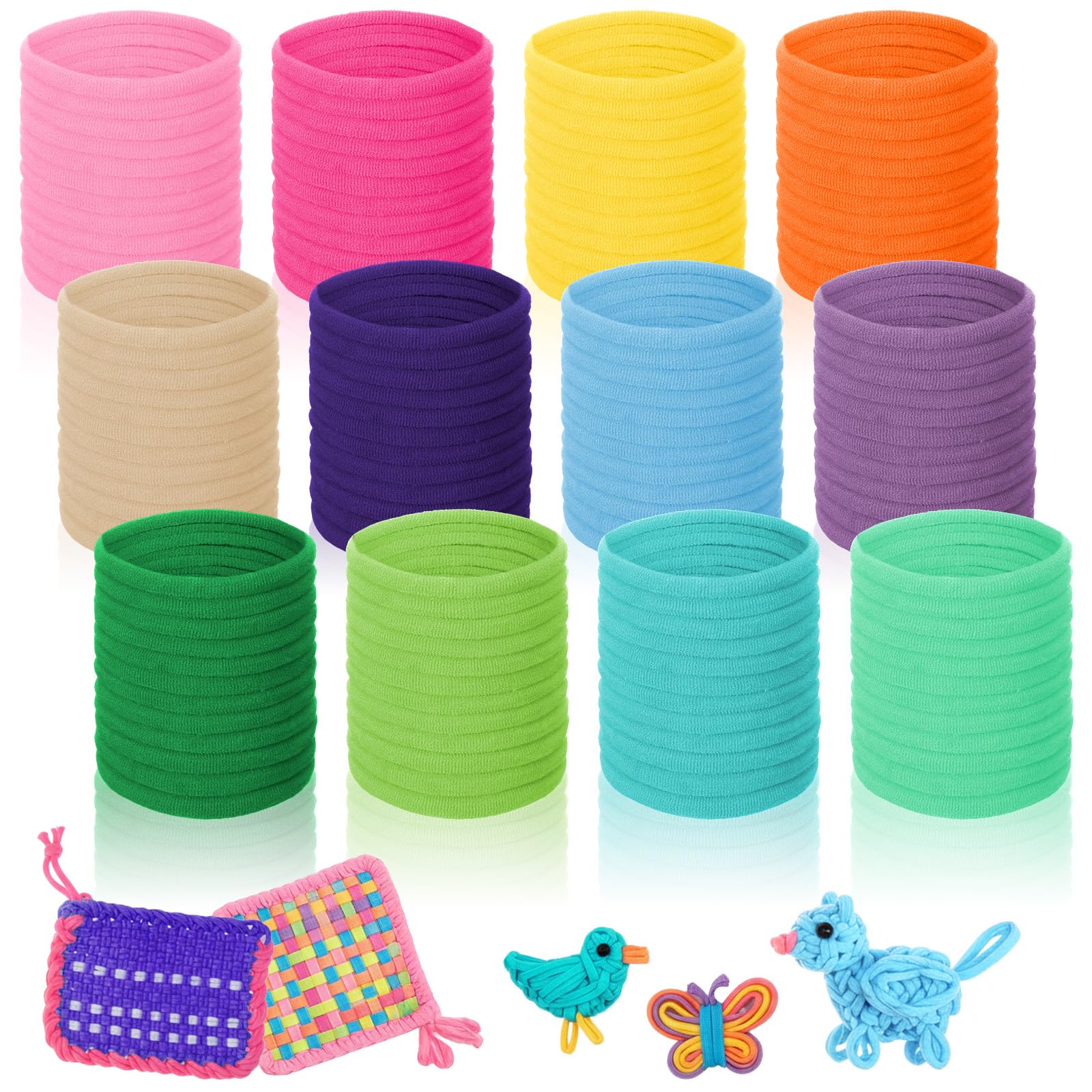 1200 Pcs Weaving Loom Refill Loops, 7 Inch Colorful Potholder Loops PU Elastic Loom Rubber Bands Colorful DIY Weaving Craft Bands for Kids, Adults, Craft Enthusiasts (12 Colors)