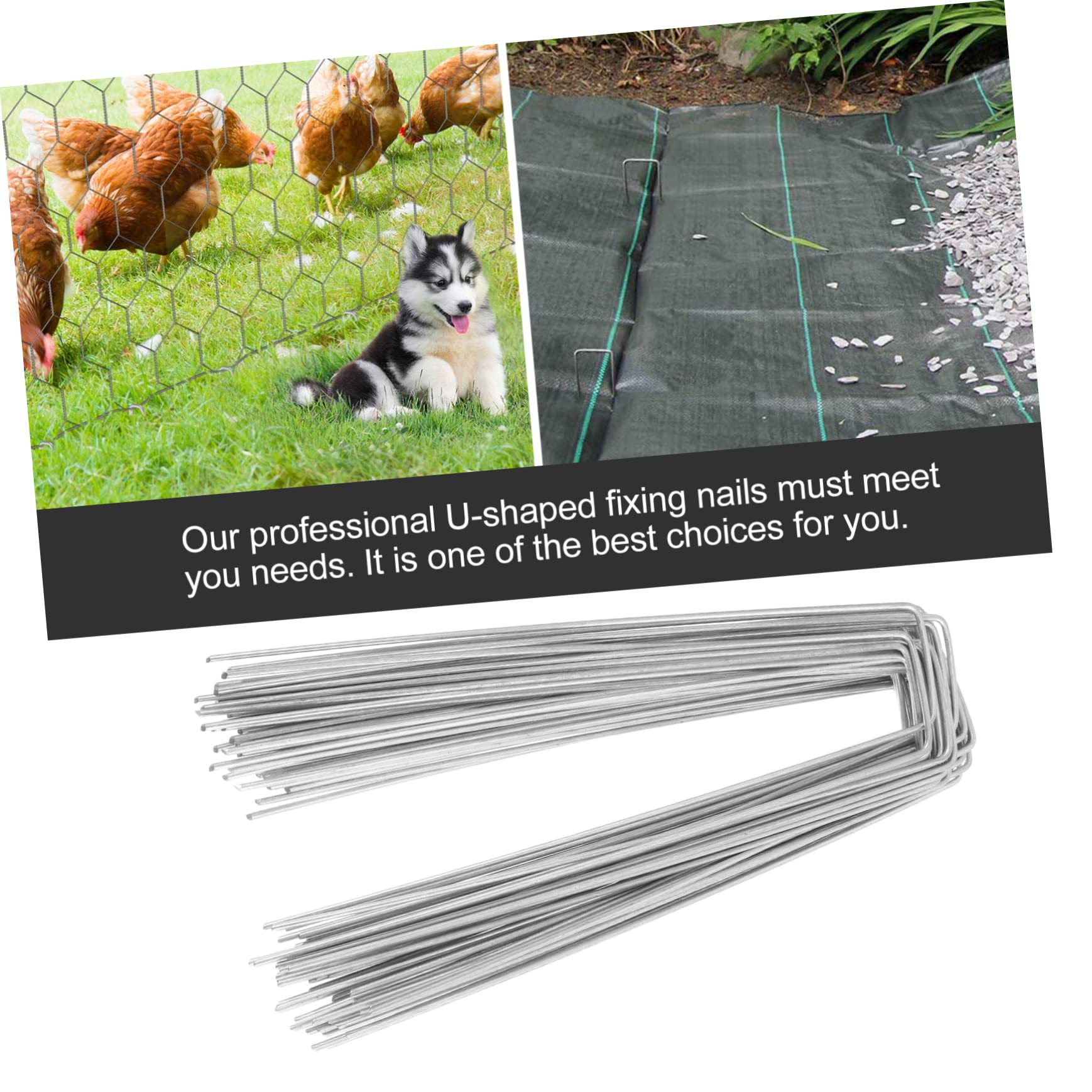 BESPORTBLE 100pezzi Chiodi Da Giardinaggio in Forma u Per Prato e Fissaggio Picchetti Da Giardino Resistenti Anti-ruggine Eccellente Tensione e Tenuta Nel Terreno
