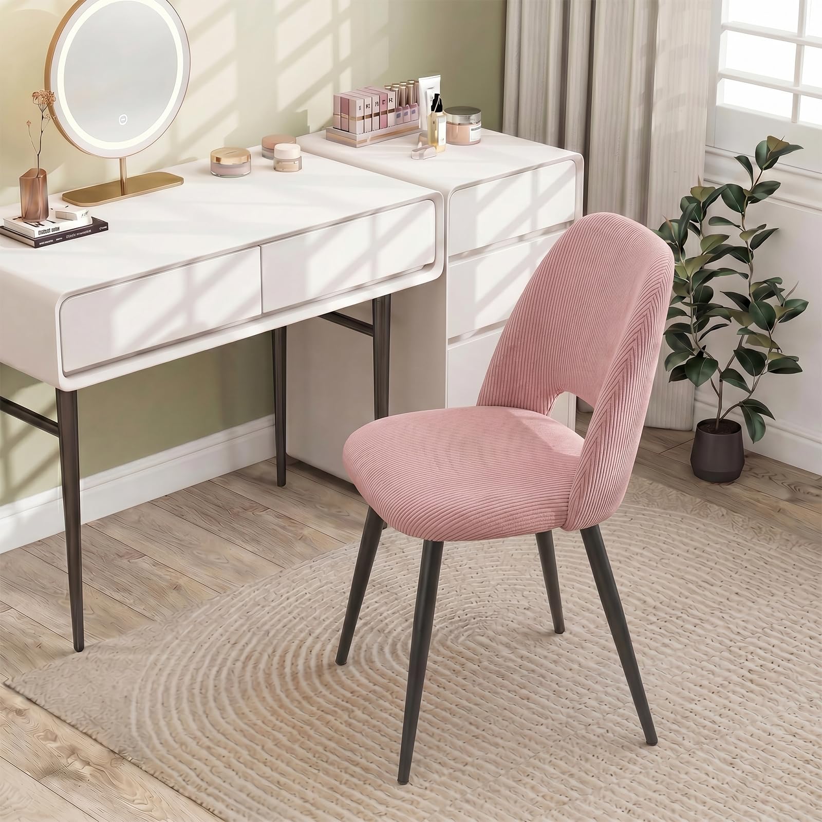 JIJIAN Lot de 4 Chaises de Salle à Manger, Chaises de Cuisine, Chaise de Salon, Chaise en Velours avec Dossier Découpé, Chaises Rembourrées pour Salle à Manger, Cuisine, Chambre, Réception, Rose