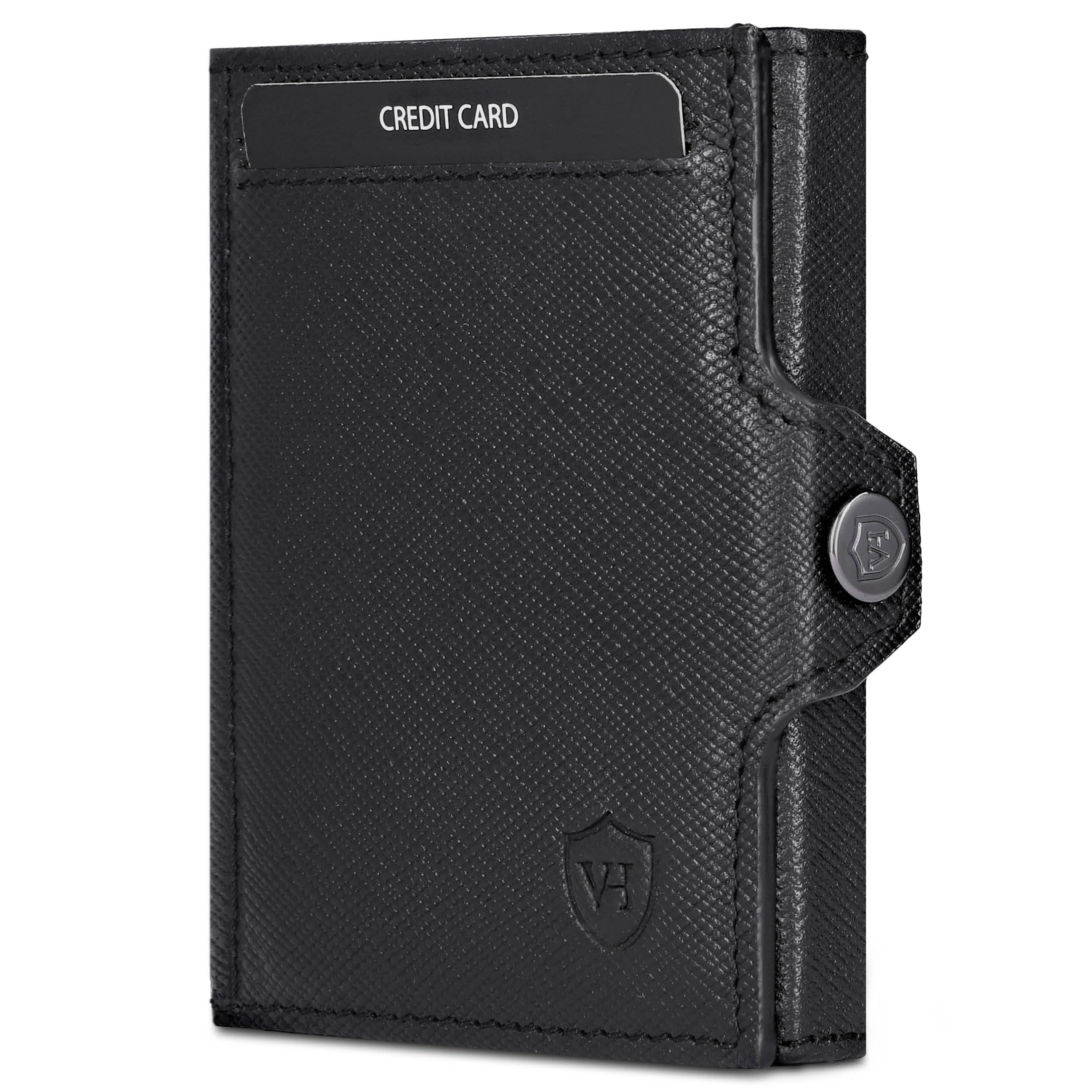 VON HEESEN Slim Wallet mit Münzfach Saffiano Schwarz