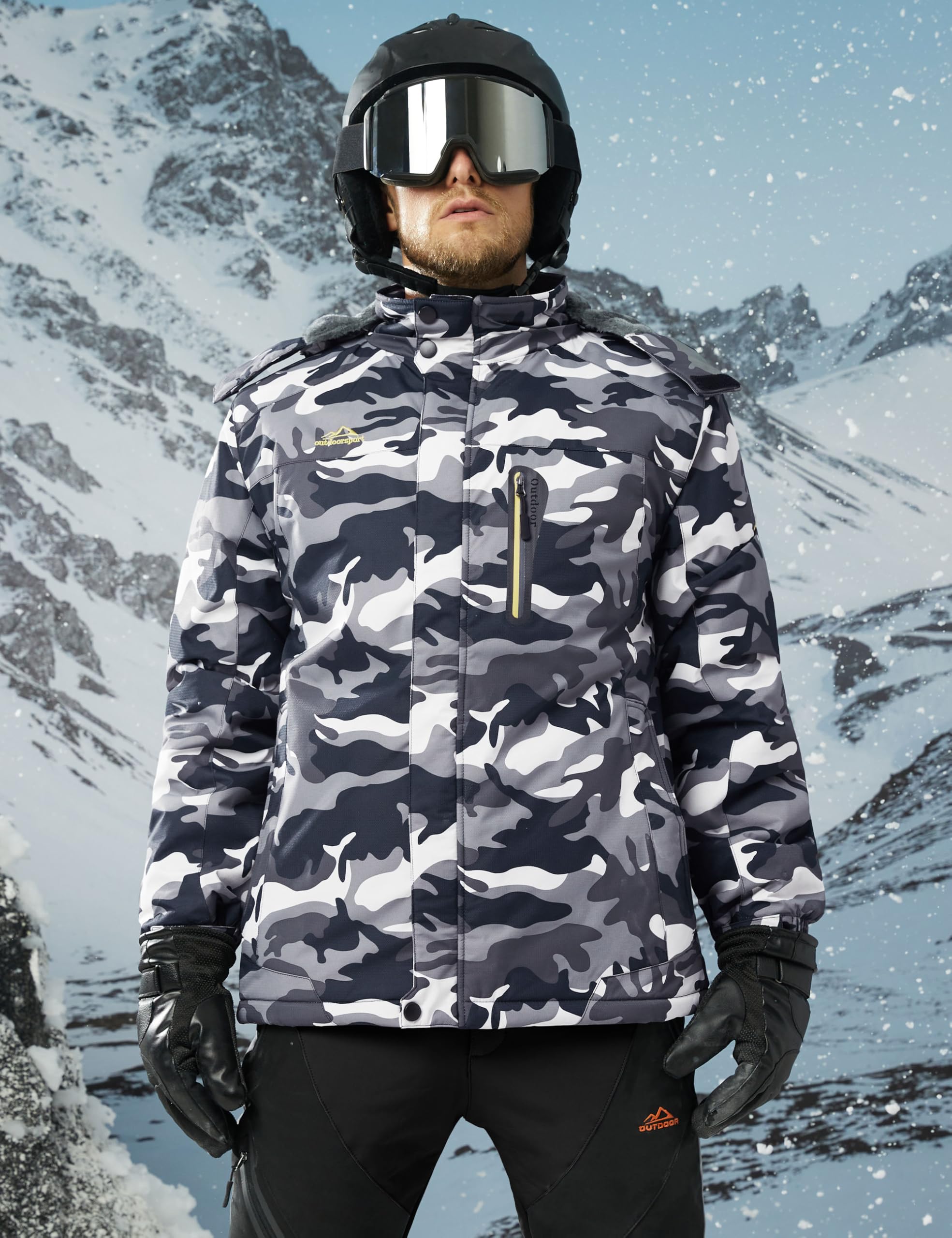 MAGCOMSEN Giacca da Sci Impermeabile da Uomo Antivento da Montagna Parka in Pile con Cappuccio