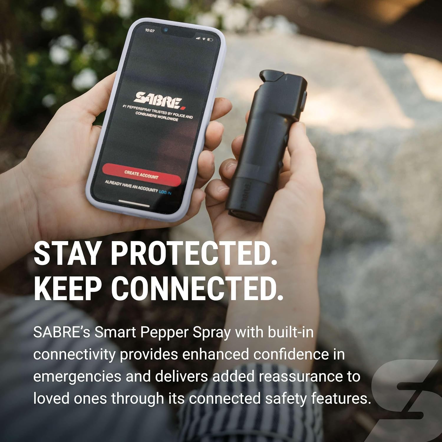Sabre SMART Pepper Spray 2.0 w/Emergency Location Alerts, Maximum Police Strength OC Spray, Up to 3X Protection, 10 Second Spray Time, Fast Flip Top, Finger Grip, Up to 14 ft Range, App Connectivity