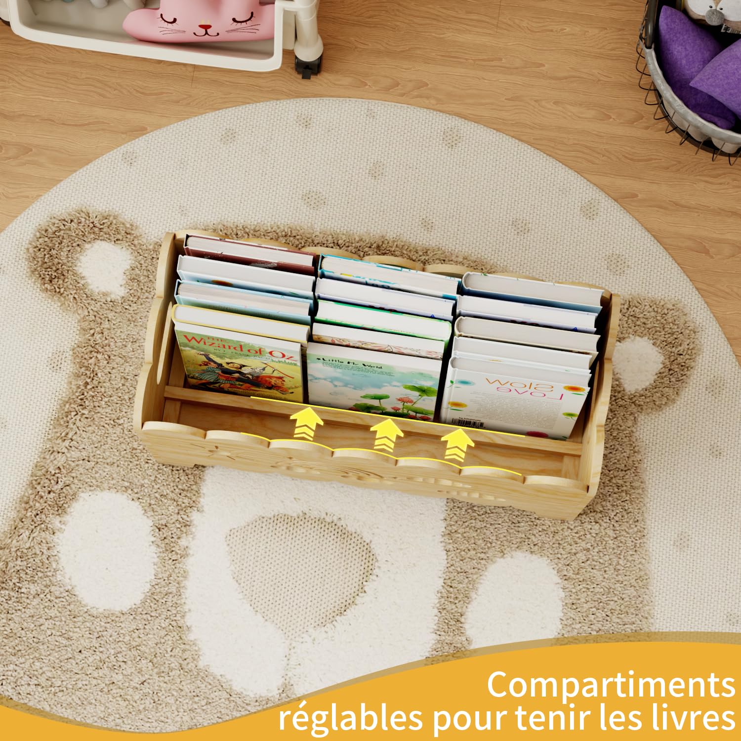 Montessori Bibliothèque en bois pour enfants - Pour coin lecture, chambre de bébé, bibliothèque pour chambre d'enfant, jardin d'enfants et salle de classe