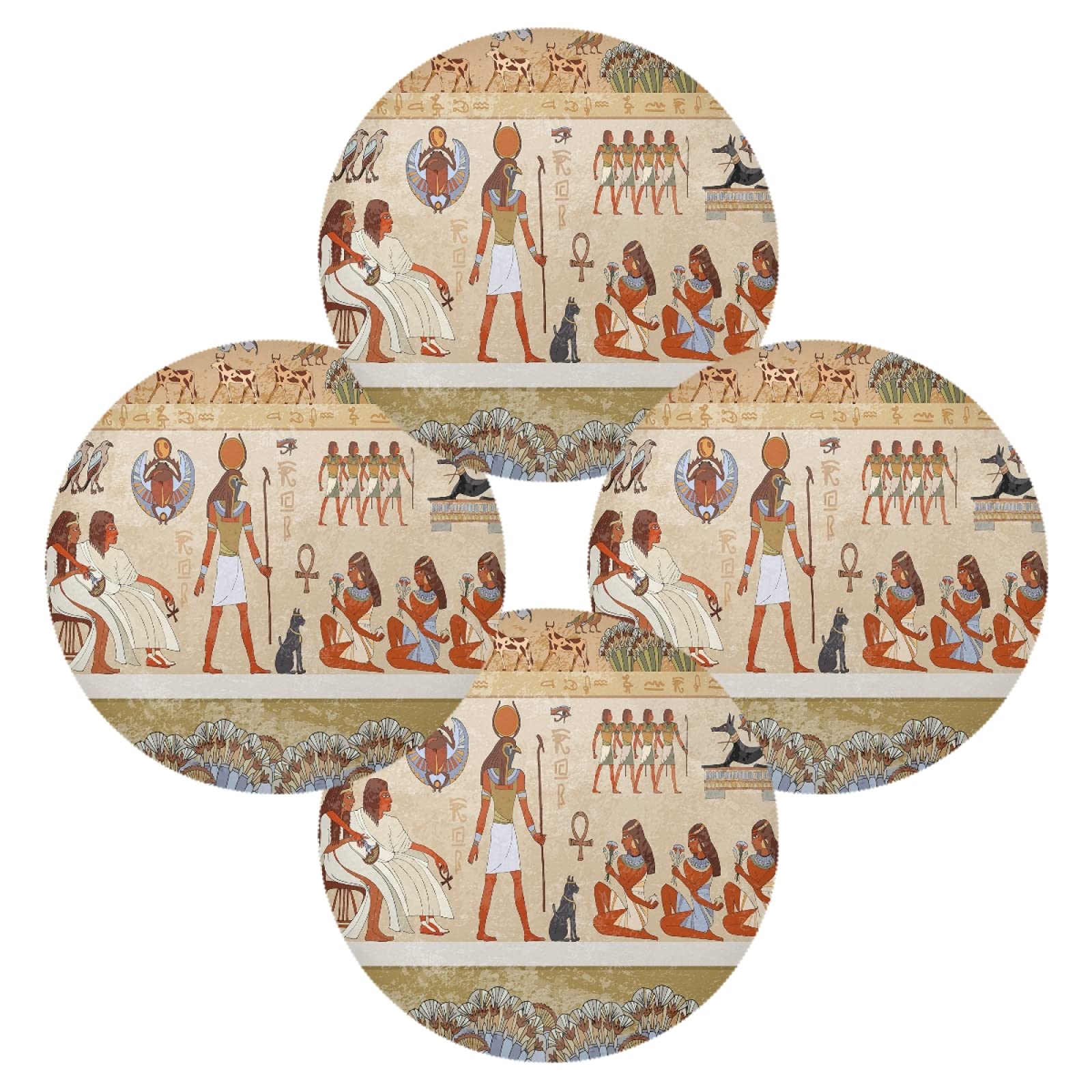 Poeticcity Multi 1 Ancient Egyptian Egypt Set Of 4 Table Mat, Washable Placemat Plate Holder, Non-Slip Place Mats Protector, Round Desk Mat Pad For Kitchen Dining 15.4 Inches