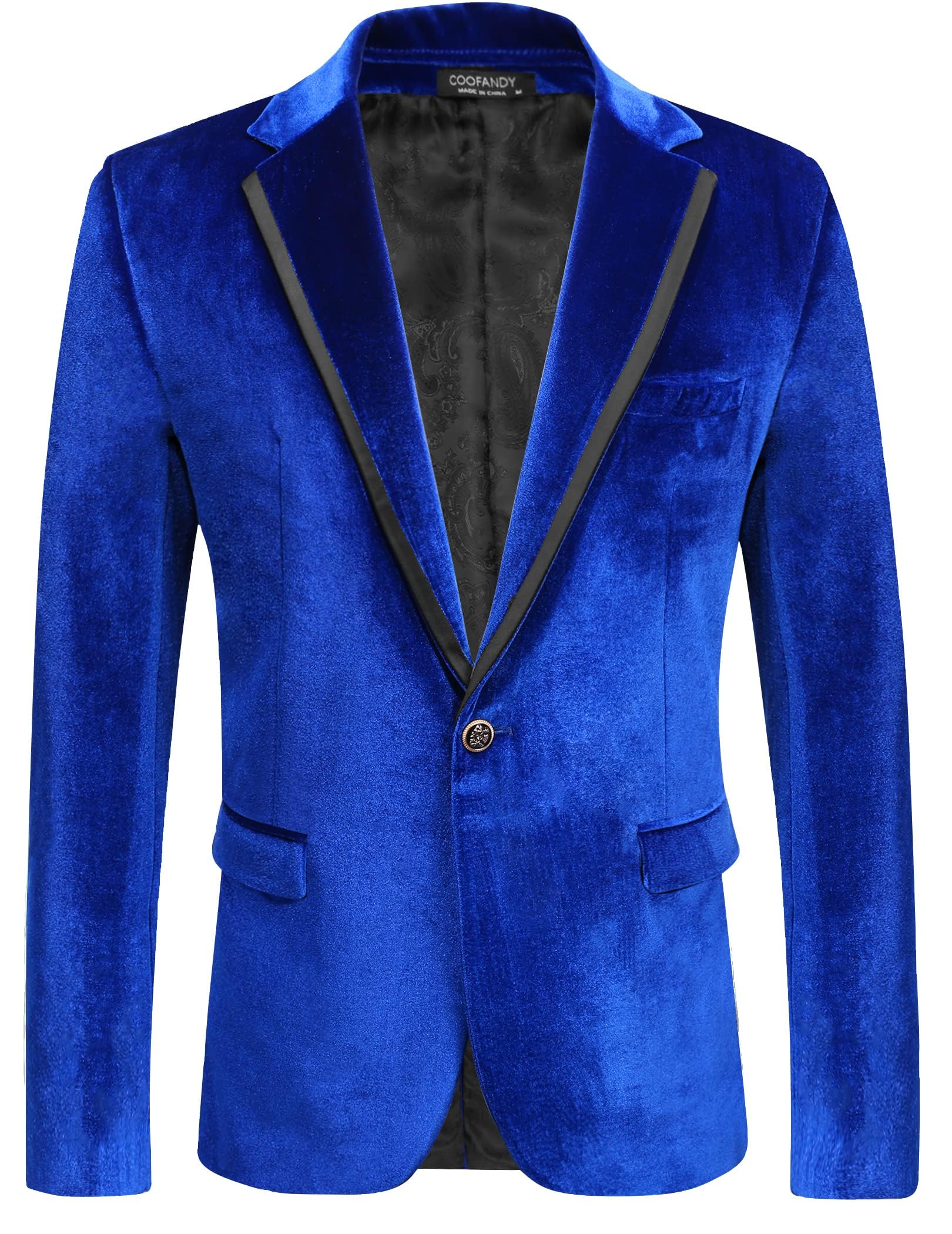 COOFANDY Men's Velvet Blazer One Button Tuxedo Jacket Wedding Blazer Jacket
