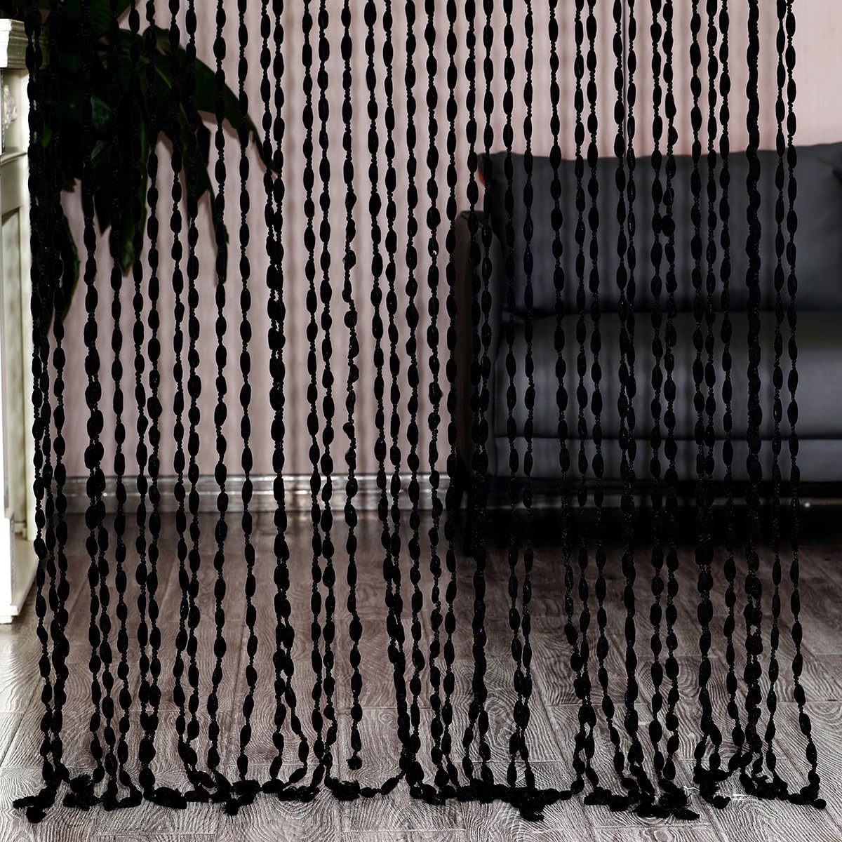 Jntfne Black Beaded Doorway Curtain 100X200cm Beaded Curtain Door String Curtains For Doorway, Boho Hippie Hanging Patio Tassels Screen, For Room Divider Window Hallway Entrance Wall Closet(Black)