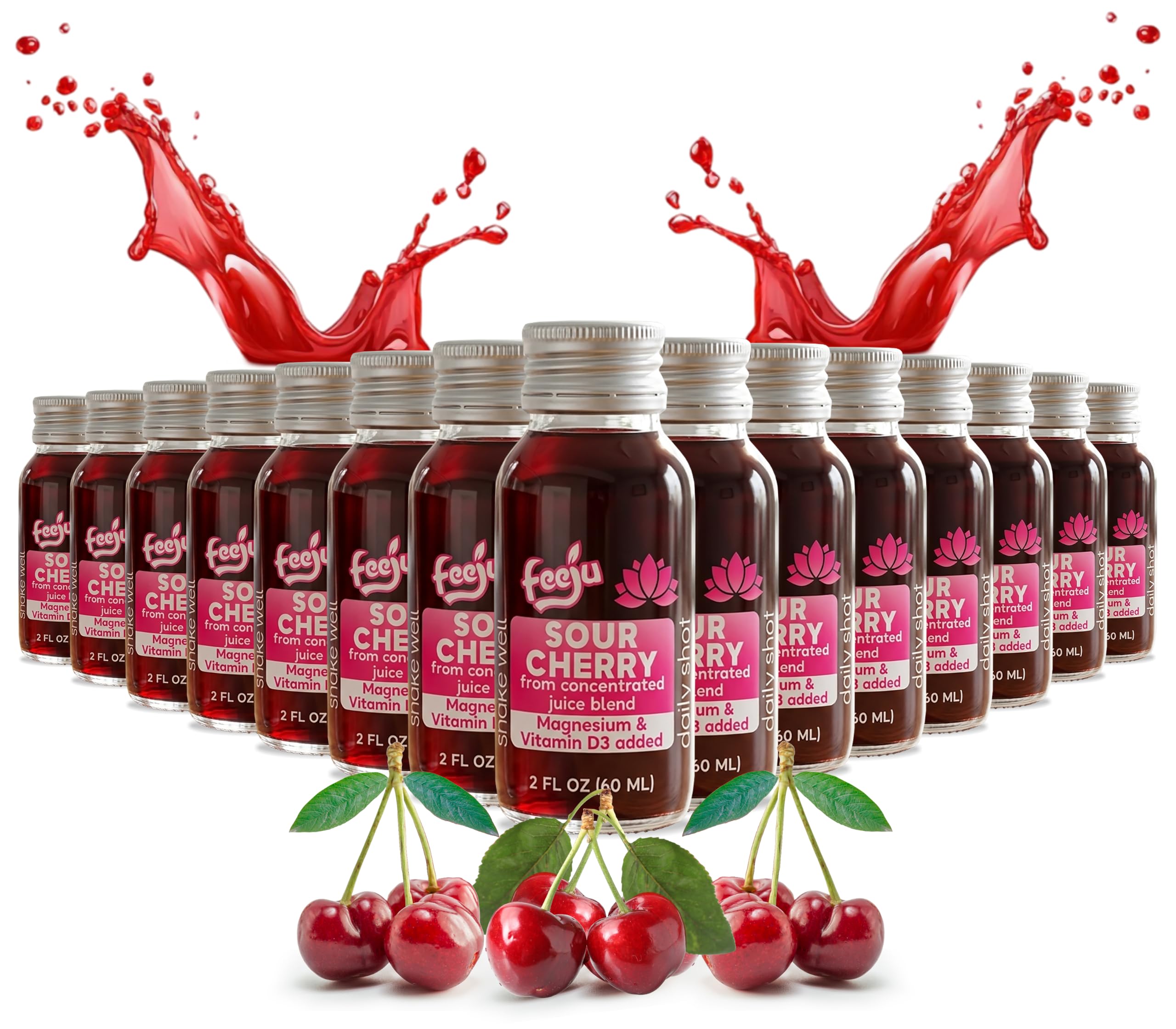 15 PCS Tart Cherry Shots 60ml | Apple & Grape Juice | Magnesium & D3