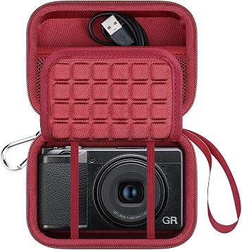Lacdo Camera Case for RICOH GR IV/RICOH GR III HDF/GR IIIx HDF/GR IIIx/GR III/GR II/GR Digital Camera, Hard Protective Camera Storage Trave Bag, Mesh Pocket fits Batteries, USB Cable, Red