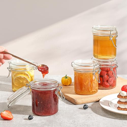 Miniatura 3 de ComSaf Juego de 6 frascos de vidrio herméticos pequeños de 8 onzas con tapas, tarros redondos para almacenamiento de alimentos, mini recipiente de