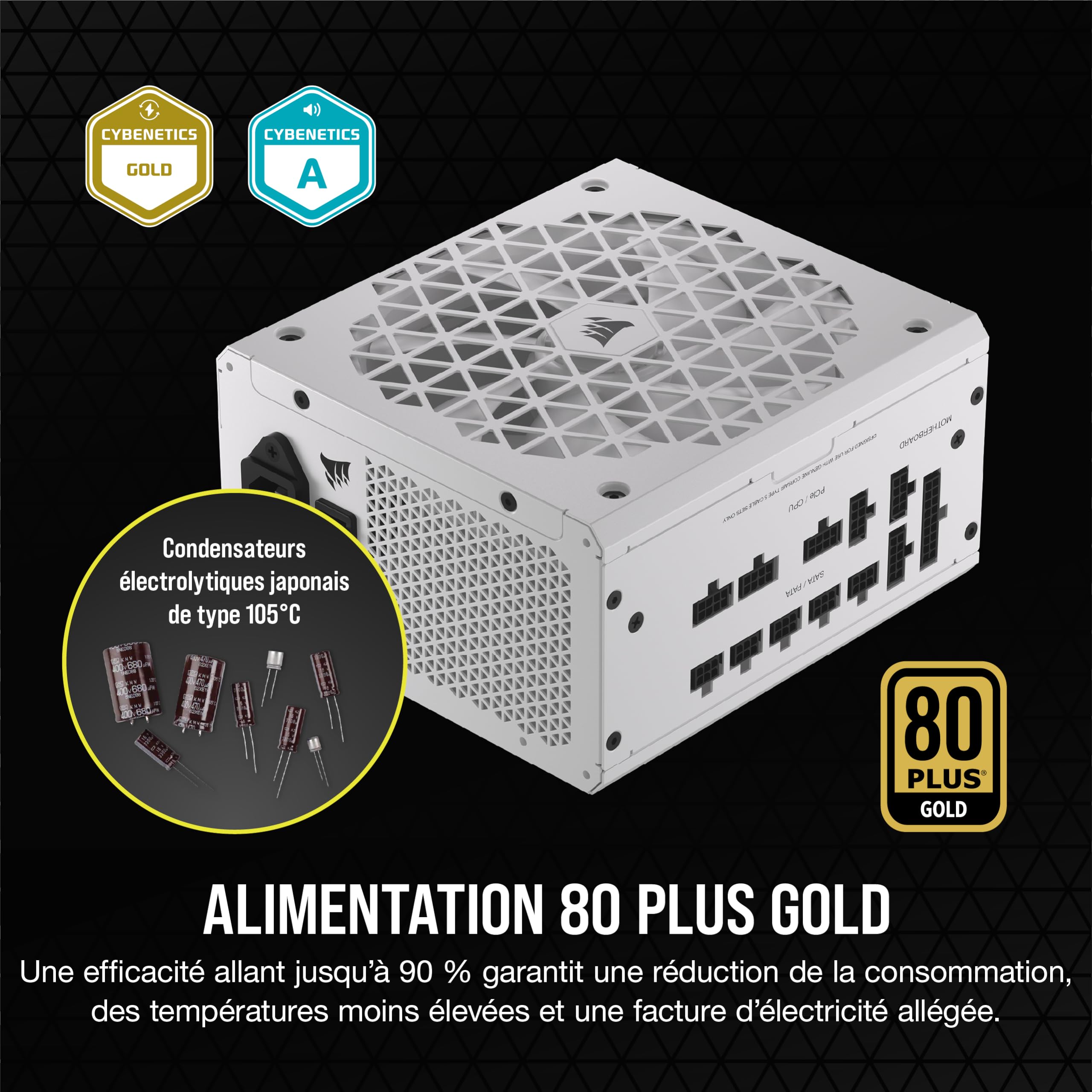 Corsair RM850x SHIFT Alimentation ATX Entièrement Modulaire - Interface Latérale Modulaire - Compliant ATX 3.1 & PCIe 5.1 - Condensateurs Évalués à 105°C - Efficacité 80 PLUS Gold - Blanc