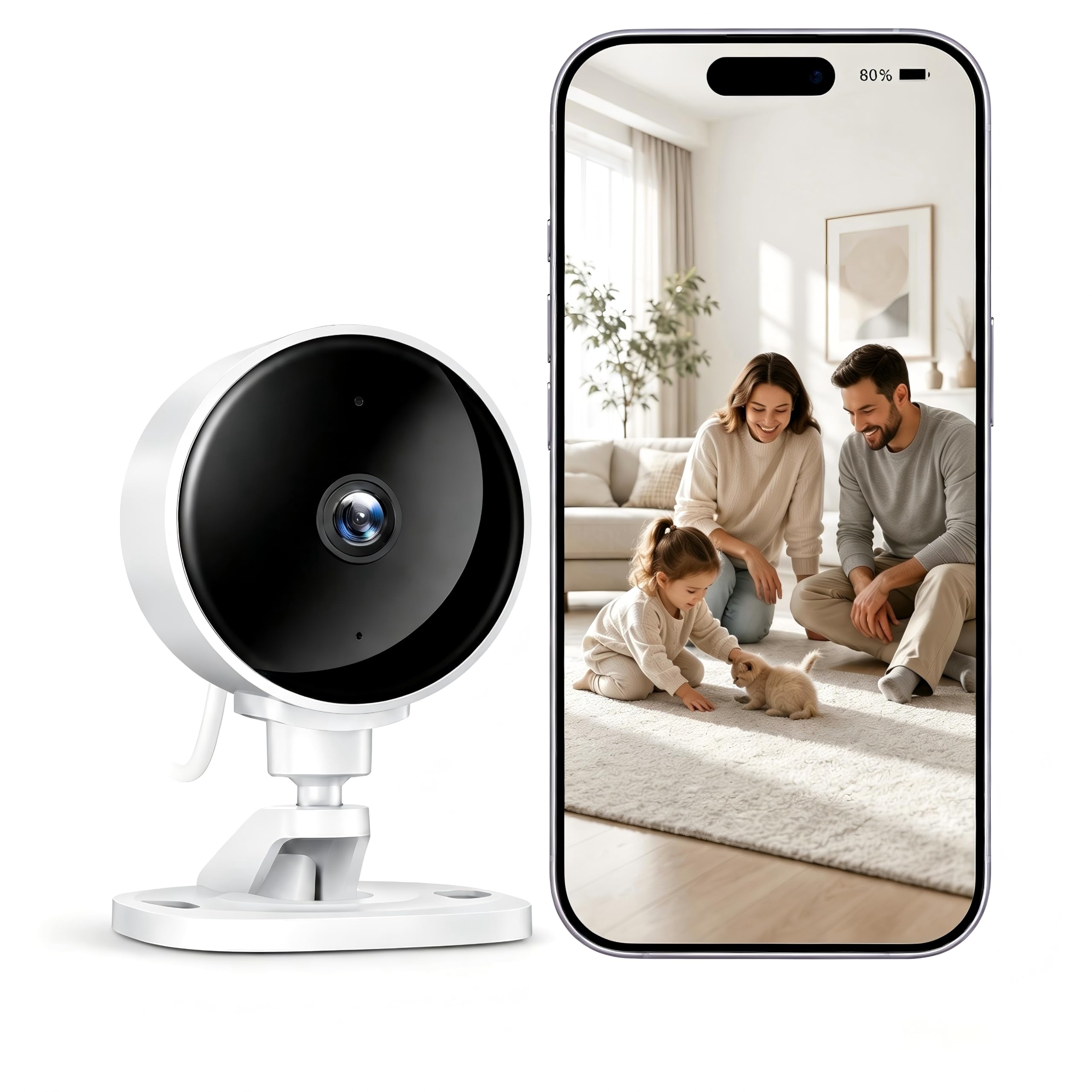 WOLFANG 1080P Indoor Security Camera, Mini WiFi CCTV Camera/pet Camera for Home Security, Night Vision, Motion Detection, Two Way Audio, 2.4G WiFi, SD & Cloud Storage, Alarm Alert