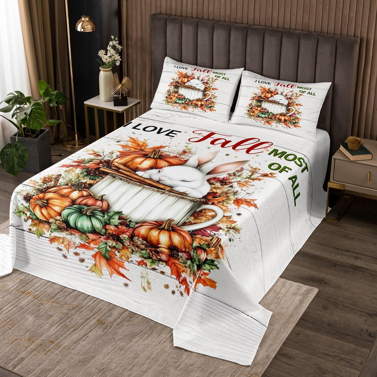 Erosebridal Autumn Farm Bedspread for Kids Boys Girls Scarecrow Fall Harvest Quilt Set Queen Pumpkin Maple Leaf Print Coverlet Set Brown Retro Bed Sets Room Decor