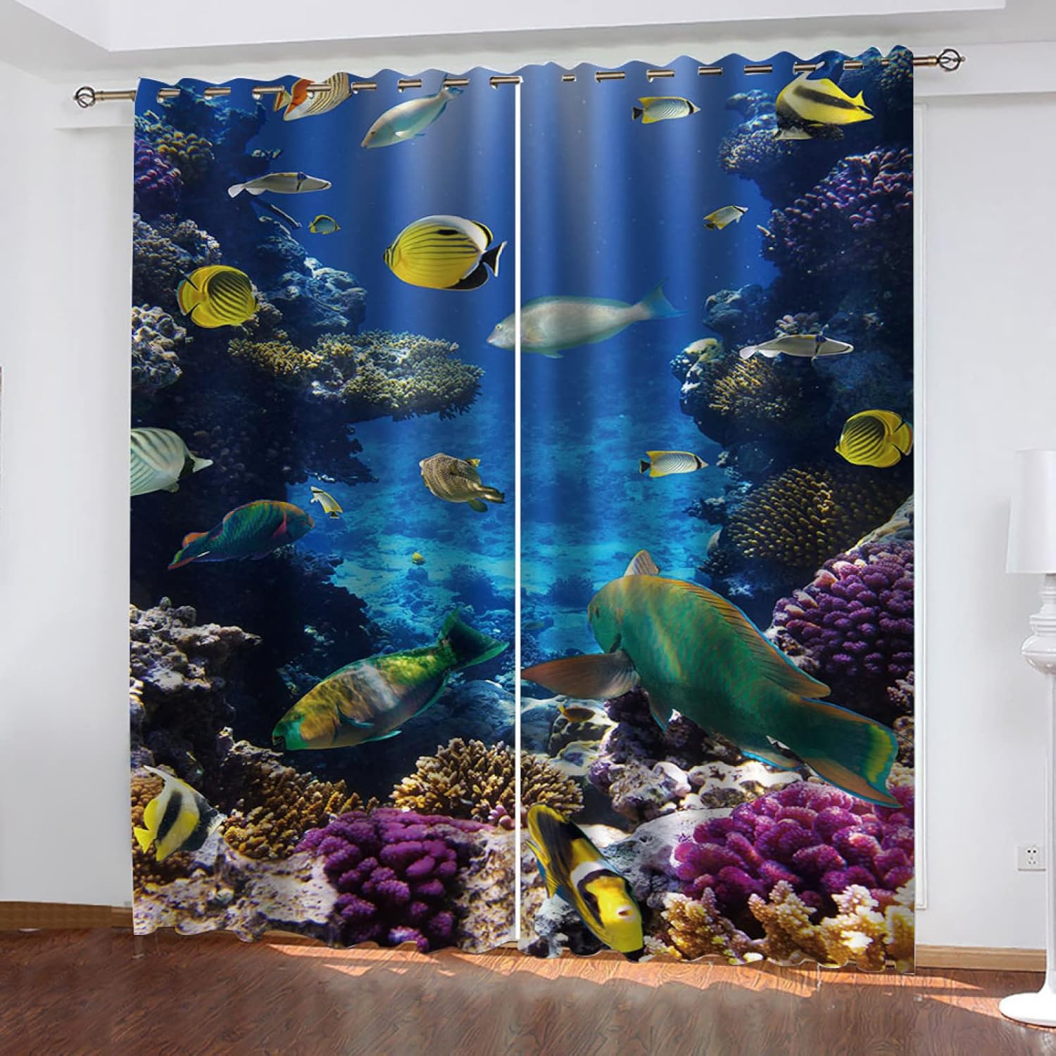 Cortinas Termicas Aislantes Frio Y Calor Cortas Peces del Mundo Submarino Estampadas 2 Piezas con Ojales 170X200Cm Cortinas Salon Modernas Habitacion Dormitorio Juvenil Infantil Niña Niño Matrimoni
