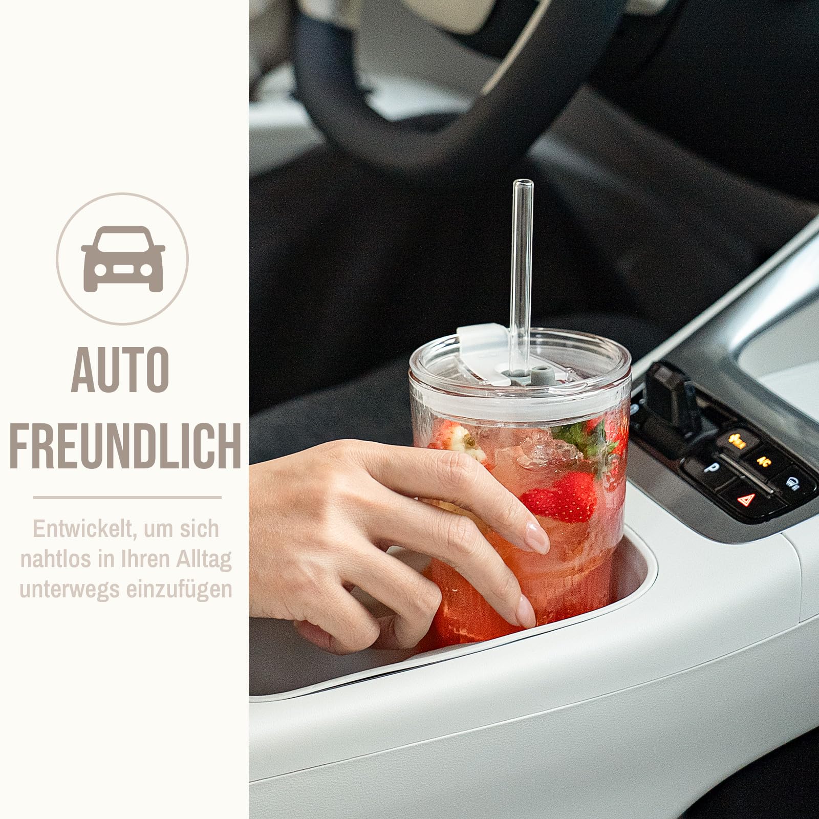 SoulTimes 600 ml Glasbecher mit Deckel und Glasstrohhalm, 4 Stück  – Stilvolle gerippte Trinkgläser für Iced Coffee, Saft… – Ansicht 6