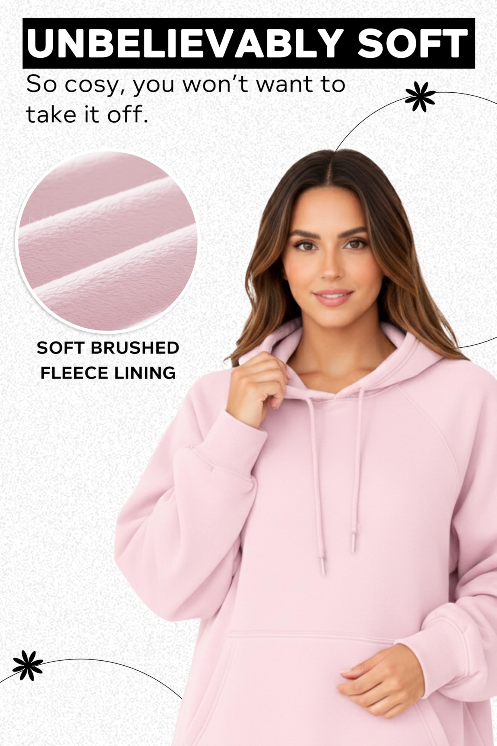 Felpa con cappuccio da donna in pile a maniche lunghe da donna, con cappuccio, oversize, morbida e calda, con tasca frontale, con coulisse, per donne nel Regno Unito, Rosa confetto, L