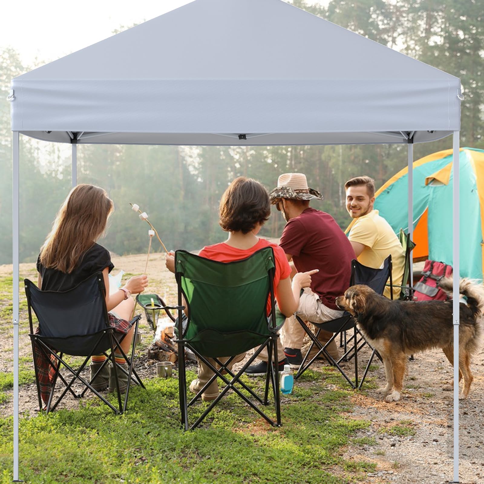 HOMASIS Gazebo Pieghevole Impermeabile 2 x 2 M, Gazebo Esterno Resistente con 4 Corde Antivento e 8 Picchetti, Tenda Pop Up Regolabile in Altezza e Borsa per il Trasporto per Campeggio (Bianco)