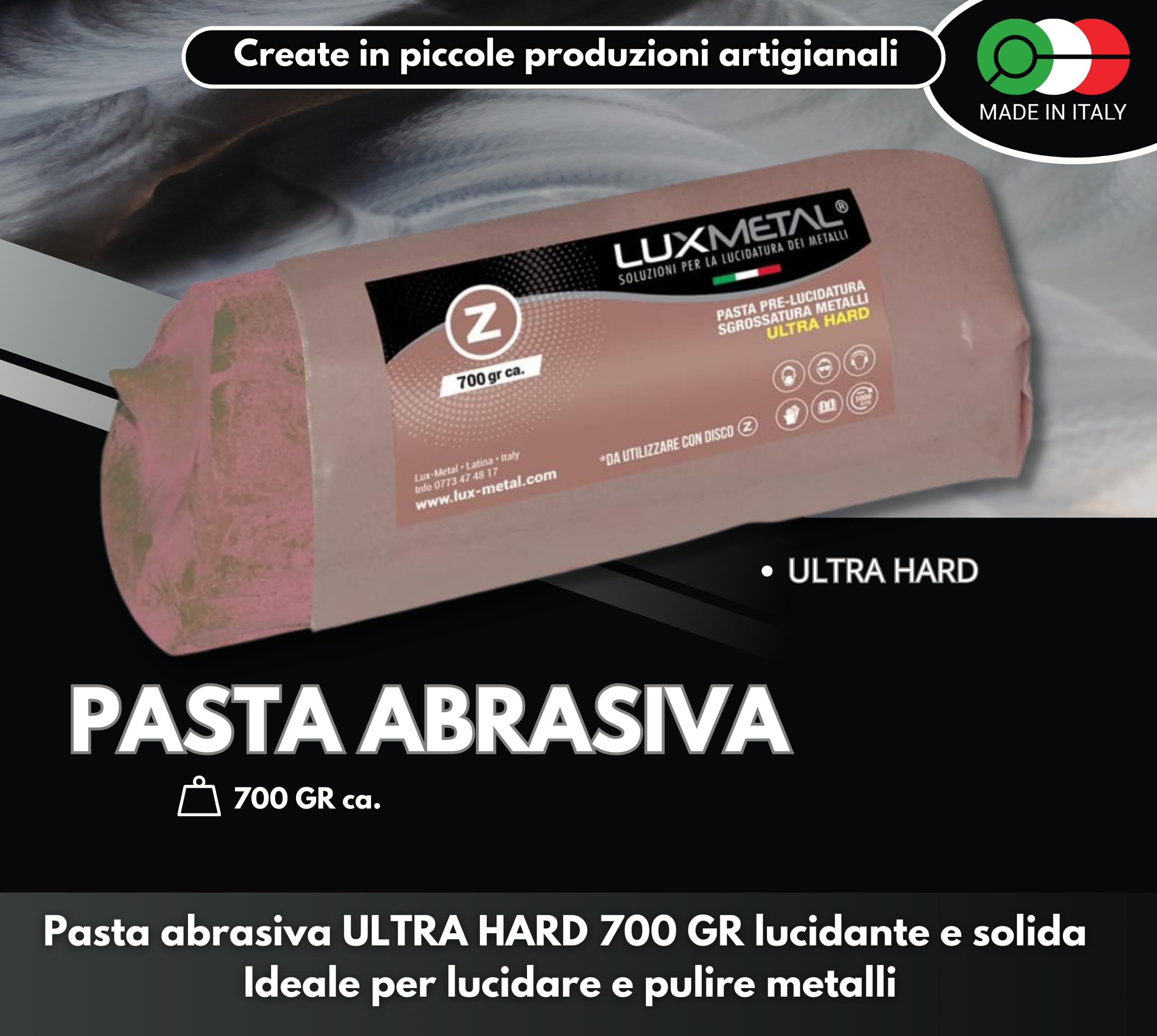 Lux Metal Pasta Abrasiva Lucidante Marrone Ultra Hard 700 gr Pre Lucidatura Alluminio Cera Per Lucidare Acciaio Inox Sgrossatura Metalli Leva Rimuovi Graffi Ossido Lucida Ottone Solida Ferro Rame Oro