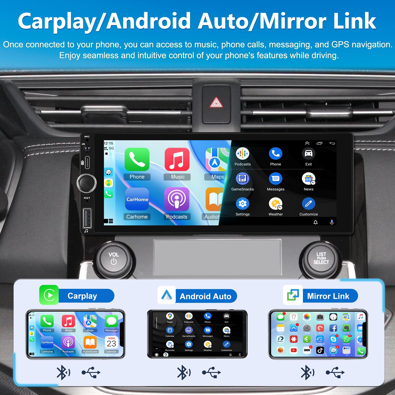 ANDROID - hcmom213  2+64G] Android 13 Single Din Car Radio with Wireless Carplay