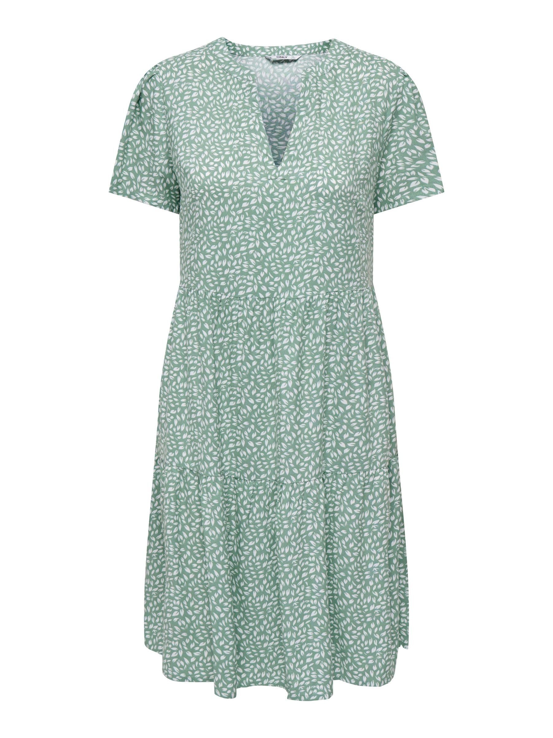 ONLY Women's ONLZALLY Life S/S THEA Dress NOOS PTM Dress, Chinois Green/AOP:White Leafs, L