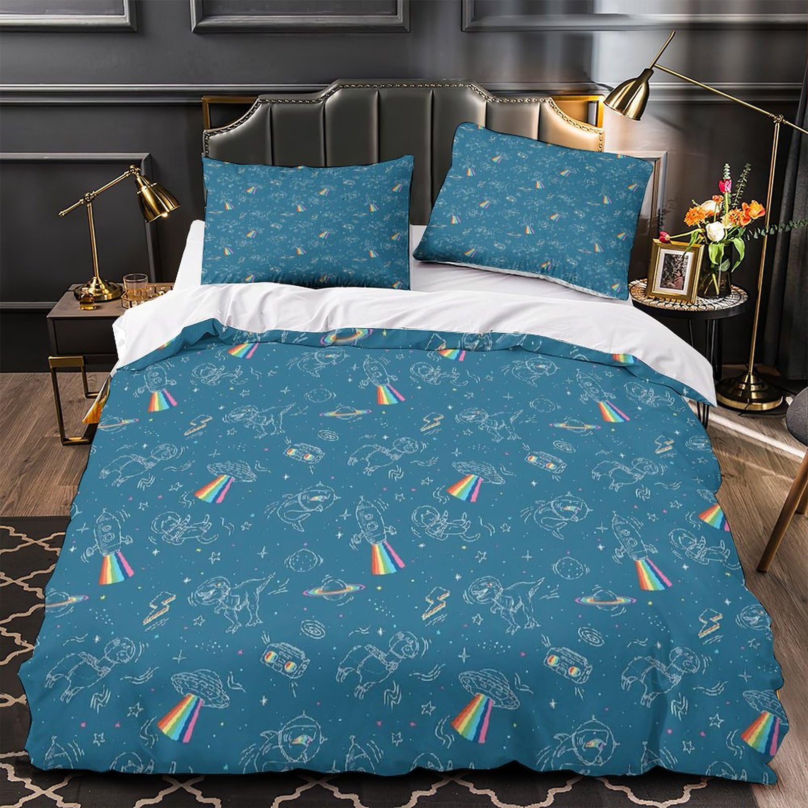 MXRMXR Spaceship Duvet Cover Bedding Comforter Cover Set 3 Piece for Boys Girls Kids Teens 3D Bedspread Quilt Cover with Zipper Closure Soft Microfiber Single（140x200cm）