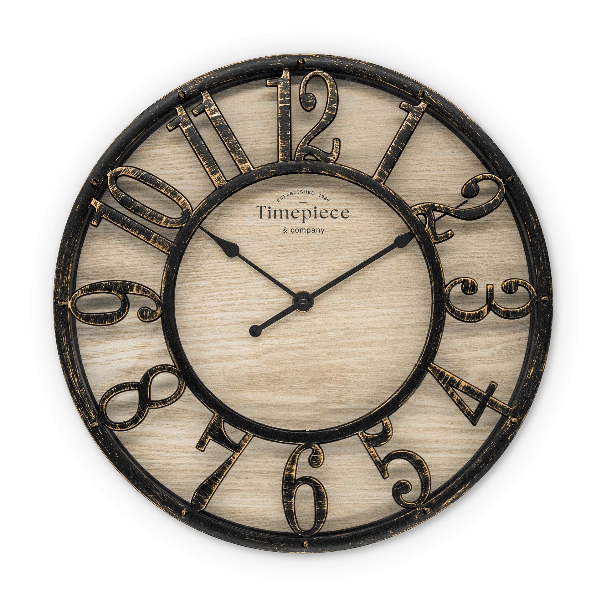Große Wanduhr Im Industrie-Look – 40 Cm, Nussbaum-Optik, Lautlos, Aus Metall & MDF