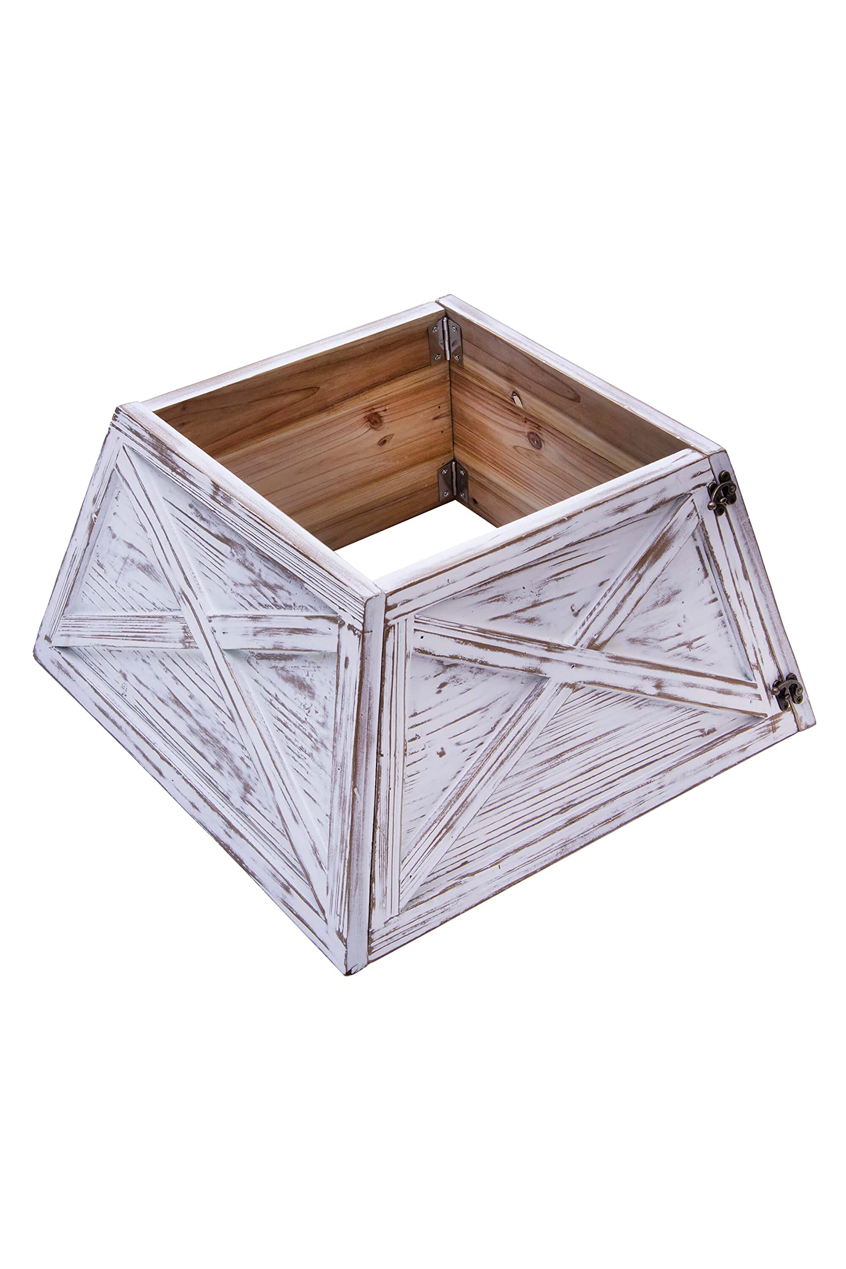 Christmas Tree World White | Small Wooden Christmas Tree Skirt | Fits 4Ft-6Ft Trees | & Gold